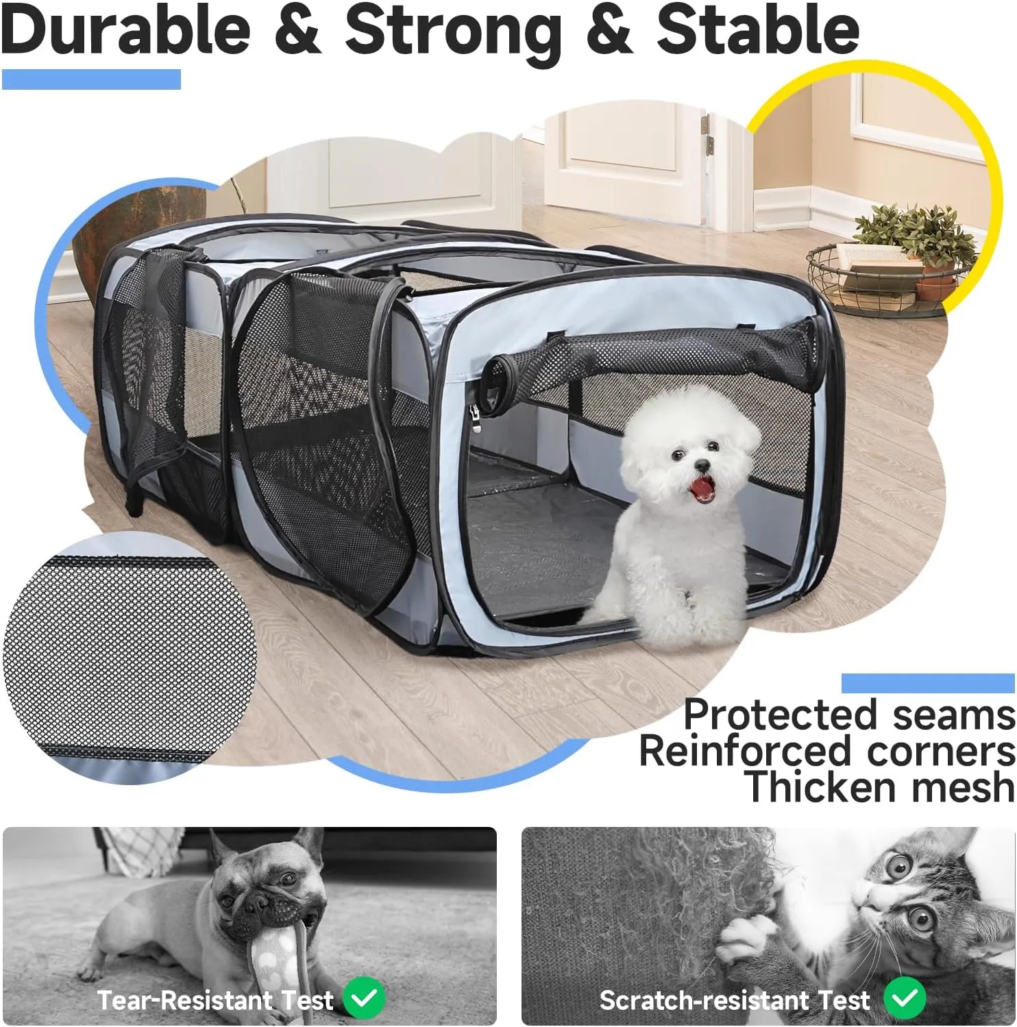 2-in-1 Dog Playpen, 58''Pop Up Cat Puppy Pet Playpen Indoor/Outdoor Cats Enclosed, Cat Dog Tent Crate Cage Kennel, Portable Playpen for Kitten, Small Animals Play Pen(No Divider, Unified Space)