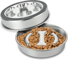 2 Pack Slow Feeder Dog Bowls Stainless Steel Slow Feed Dog Bowl, 3 Cups Metal Non-Slip Dogs Food Bowls Double-Sided Bones Design Slow Feeder Bowl for Fast Eaters, Small Medium Large Dogs