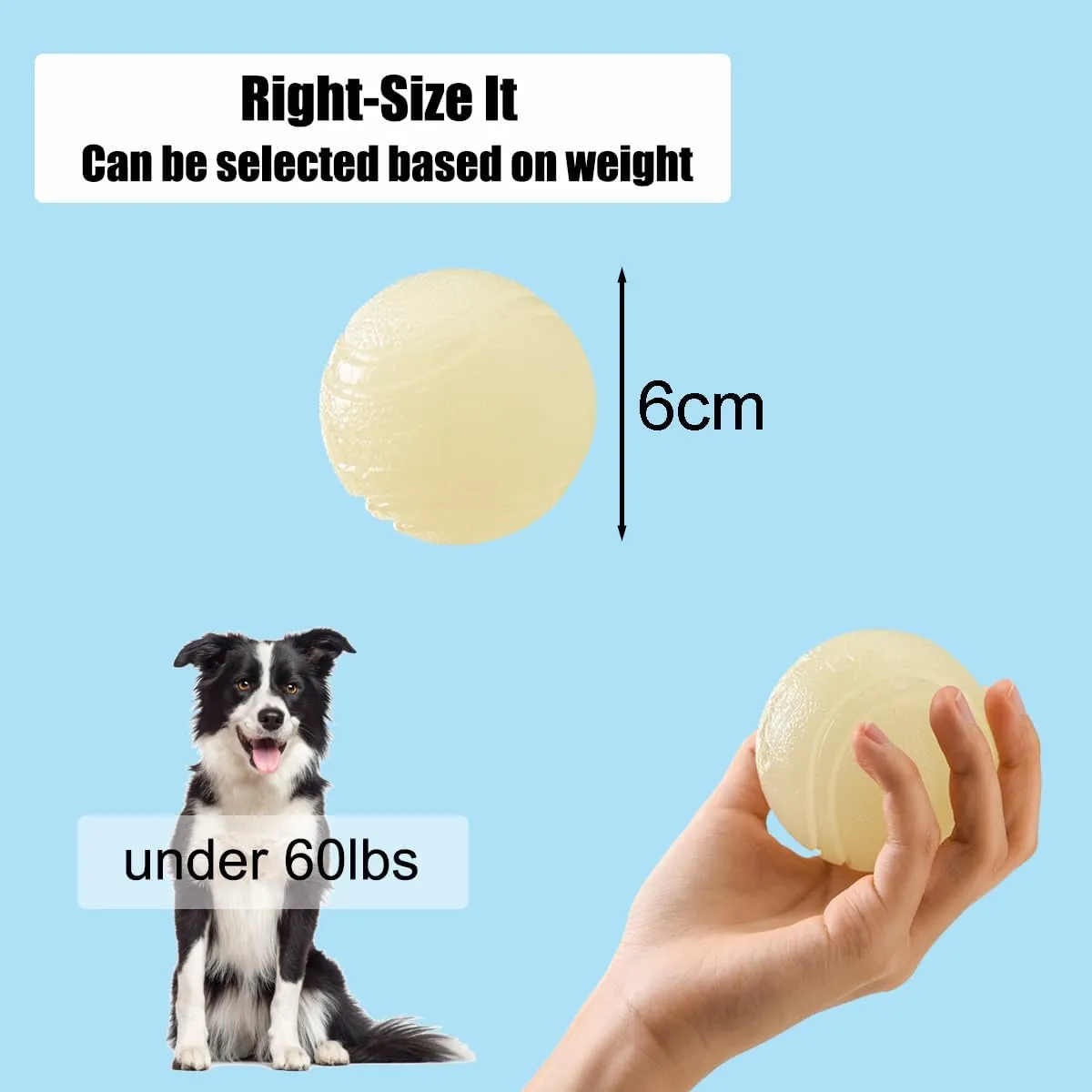 2 PCS Glowing Fetch Balls - Rubber Glowing Dog Toy Balls, High Bounce, Chew Resistant, Under 60 Lbs, Belgian Malinois Gifts (6CM)
