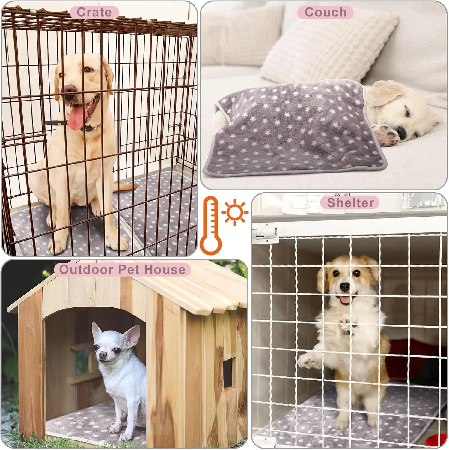 2 Pcs Self Heating Cat Pad Reflects Body Heat Dog Crate Self Warming Pet Pad Gray Nursing Cat Blankets Bed Mat for Newborn Kittens Puppies Eldly Cat Dog Washable(Small Star,24 x 18)