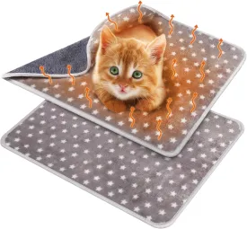 2 Pcs Self Heating Cat Pad Reflects Body Heat Dog Crate Self Warming Pet Pad Gray Nursing Cat Blankets Bed Mat for Newborn Kittens Puppies Eldly Cat Dog Washable(Small Star,24 x 18)