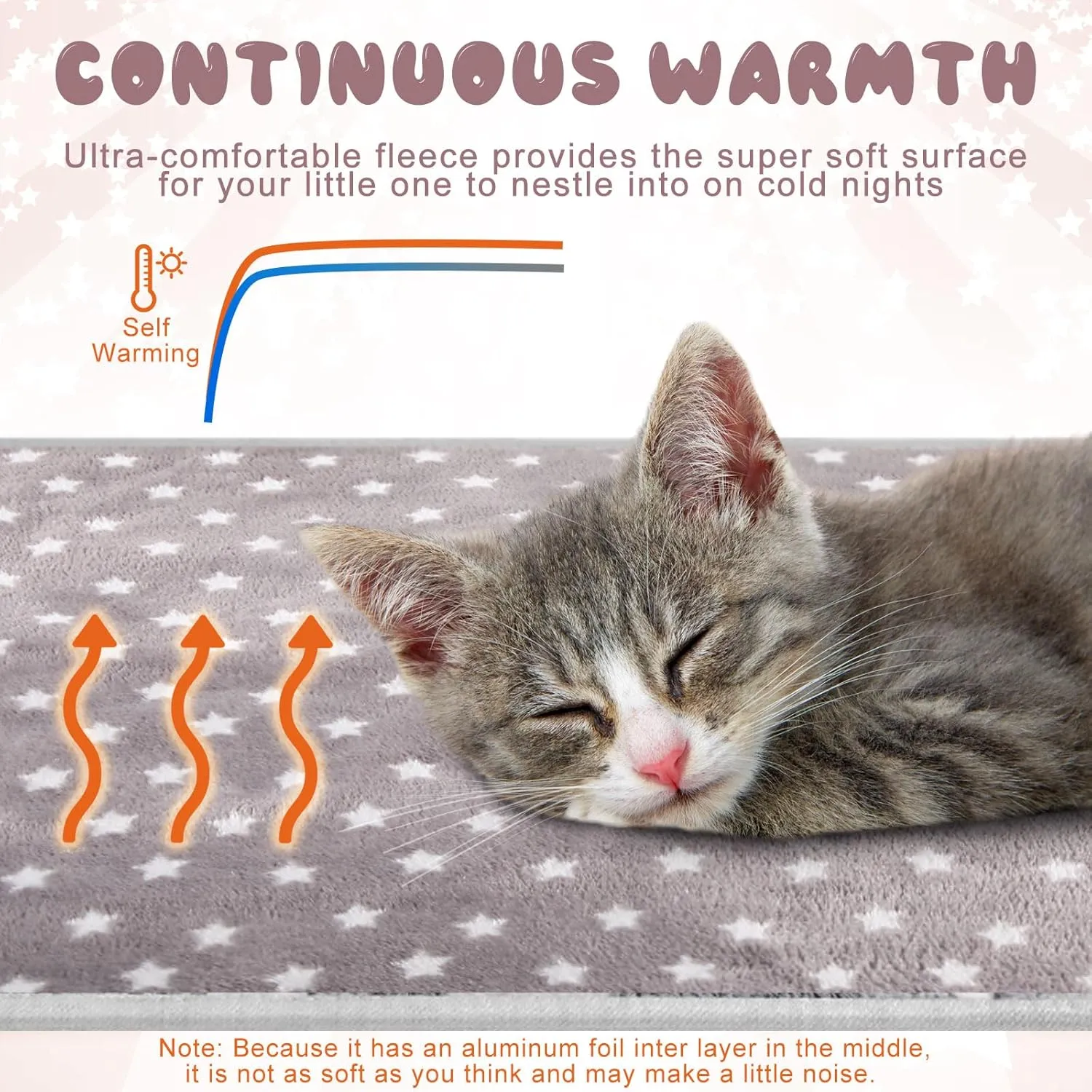 2 Pcs Self Heating Cat Pad Reflects Body Heat Dog Crate Self Warming Pet Pad Gray Nursing Cat Blankets Bed Mat for Newborn Kittens Puppies Eldly Cat Dog Washable(Small Star,24 x 18)