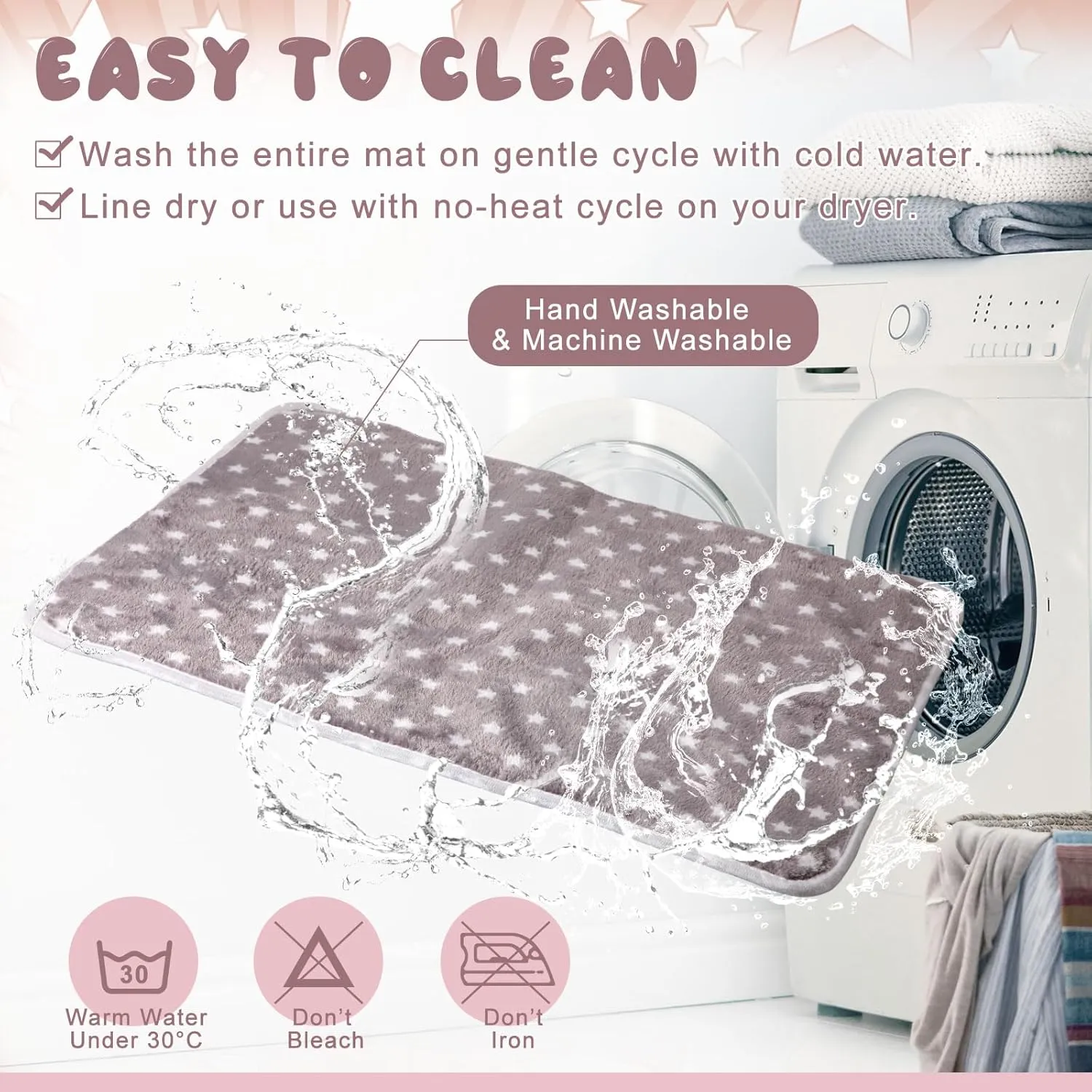 2 Pcs Self Heating Cat Pad Reflects Body Heat Dog Crate Self Warming Pet Pad Gray Nursing Cat Blankets Bed Mat for Newborn Kittens Puppies Eldly Cat Dog Washable(Small Star,24 x 18)