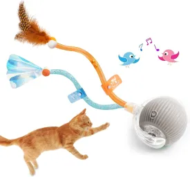 2025 New Generation Interactive Cat Ball Toy with Elastic Mesh Tail - Automatic Motion-Activated Chirping Kitten Toy for Indoor Cats, Relieves Boredom & Encourages Play