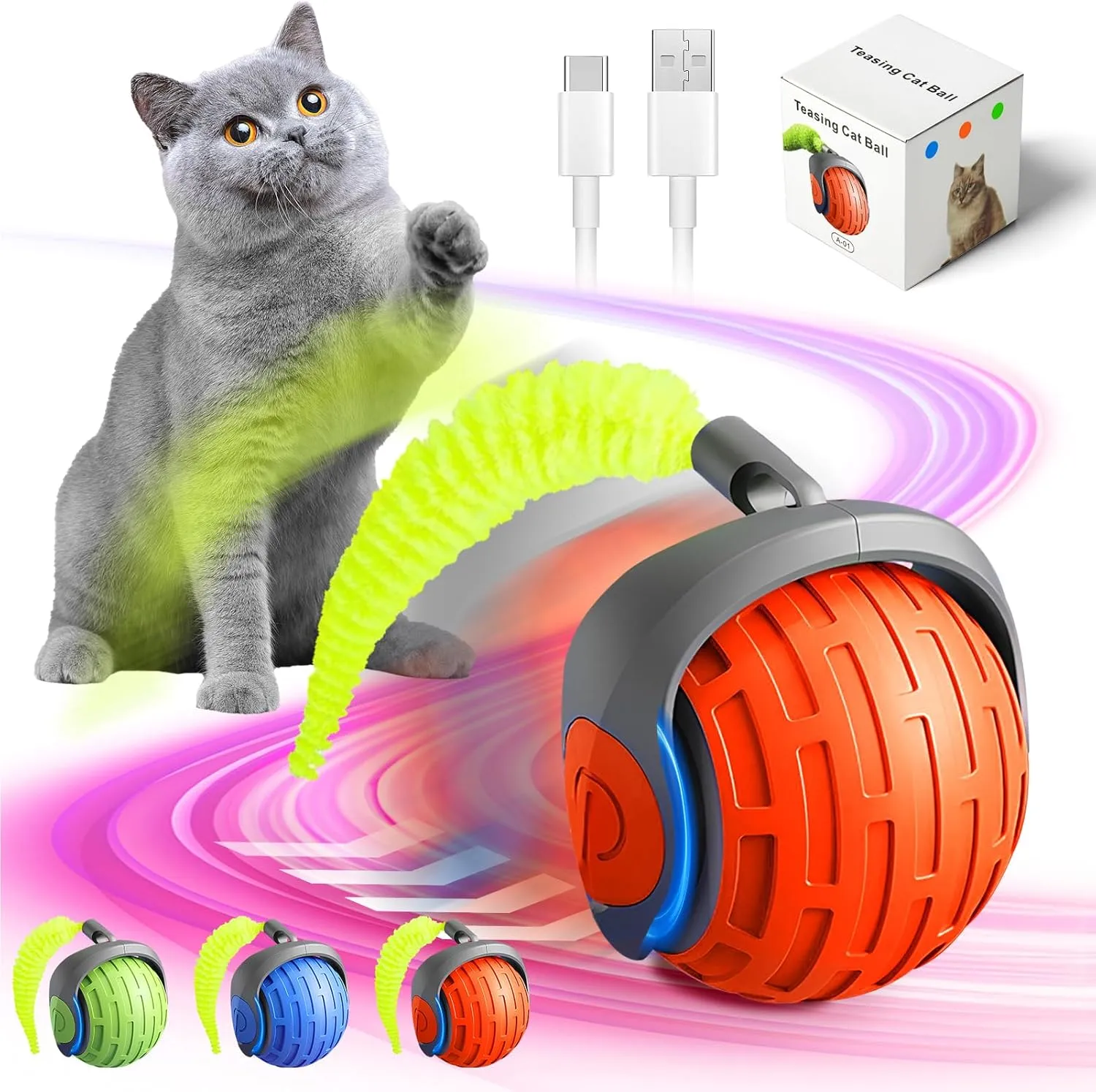 2025 New Interactive Cat Ball Toy Cat Toys for Indoor Cats Rotating BallToy,Automatic Moving CatBalls for Bored Indoor Adult Cats,360Automatic Rolling BallsToy Electric Dogs/Cat Balls