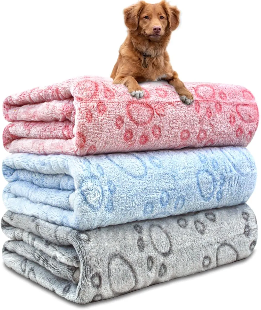 3 Pack Dog Blankets for Small Dogs, 23''x16'' Washable Dog Blanket, Soft Pet Blankets for CatRabbitGuinea Pig Small Animal Fleece Bedding Cute Claw Pattern Rabbit Bedding