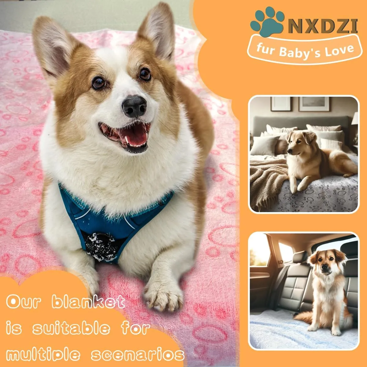 3 Pack Dog Blankets for Small Dogs, 23''x16'' Washable Dog Blanket, Soft Pet Blankets for CatRabbitGuinea Pig Small Animal Fleece Bedding Cute Claw Pattern Rabbit Bedding