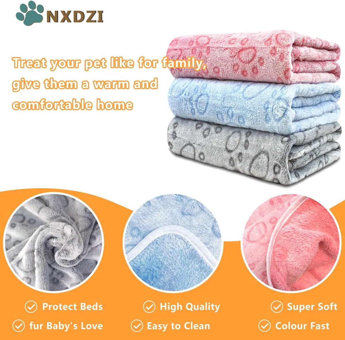 3 Pack Dog Blankets for Small Dogs, 23''x16'' Washable Dog Blanket, Soft Pet Blankets for CatRabbitGuinea Pig Small Animal Fleece Bedding Cute Claw Pattern Rabbit Bedding