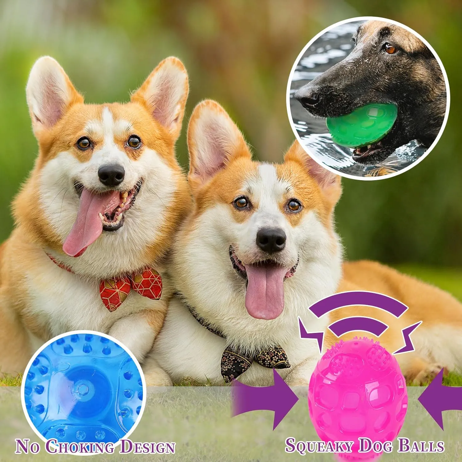 3'' Squeaky Dog Toy Balls for Lagre Medium Breed, Indestructible Dog Balls for Playing, Fetching & Retrieving, Durable Aggressive Chewers, 3 PCS Red Blue Green