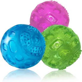 3'' Squeaky Dog Toy Balls for Lagre Medium Breed, Indestructible Dog Balls for Playing, Fetching & Retrieving, Durable Aggressive Chewers, 3 PCS Red Blue Green