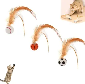 3PCS Interactive Feather Ball Toy Set for Cats, Cat Feather Balls Toy, Indoor Bouncy Ball Cat Toys