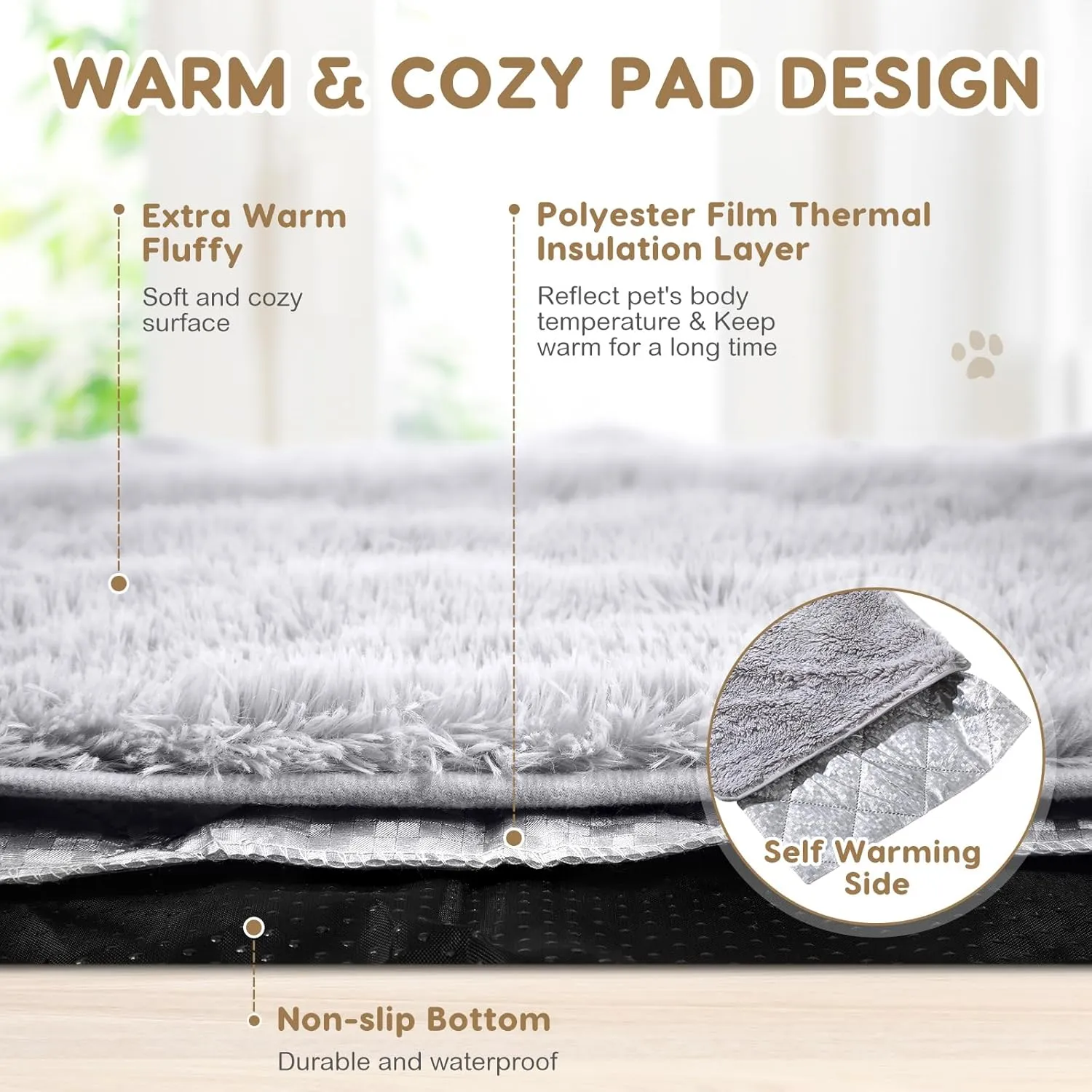 4 Pack Self Warming Cat Bed Pad Self Heating Dog Mat with Fluffy Faux Fur Plush Cat Calming Bed Thermal Mat Washable Pet Pad Anti Slip Bottom for Outdoor Indoor Pets(Grey,16" X 20")