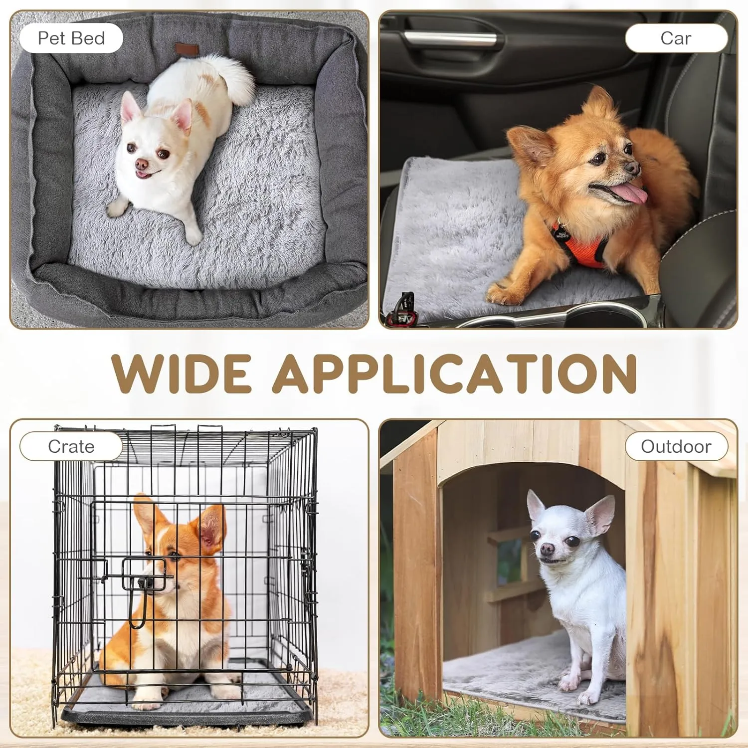 4 Pack Self Warming Cat Bed Pad Self Heating Dog Mat with Fluffy Faux Fur Plush Cat Calming Bed Thermal Mat Washable Pet Pad Anti Slip Bottom for Outdoor Indoor Pets(Grey,16" X 20")