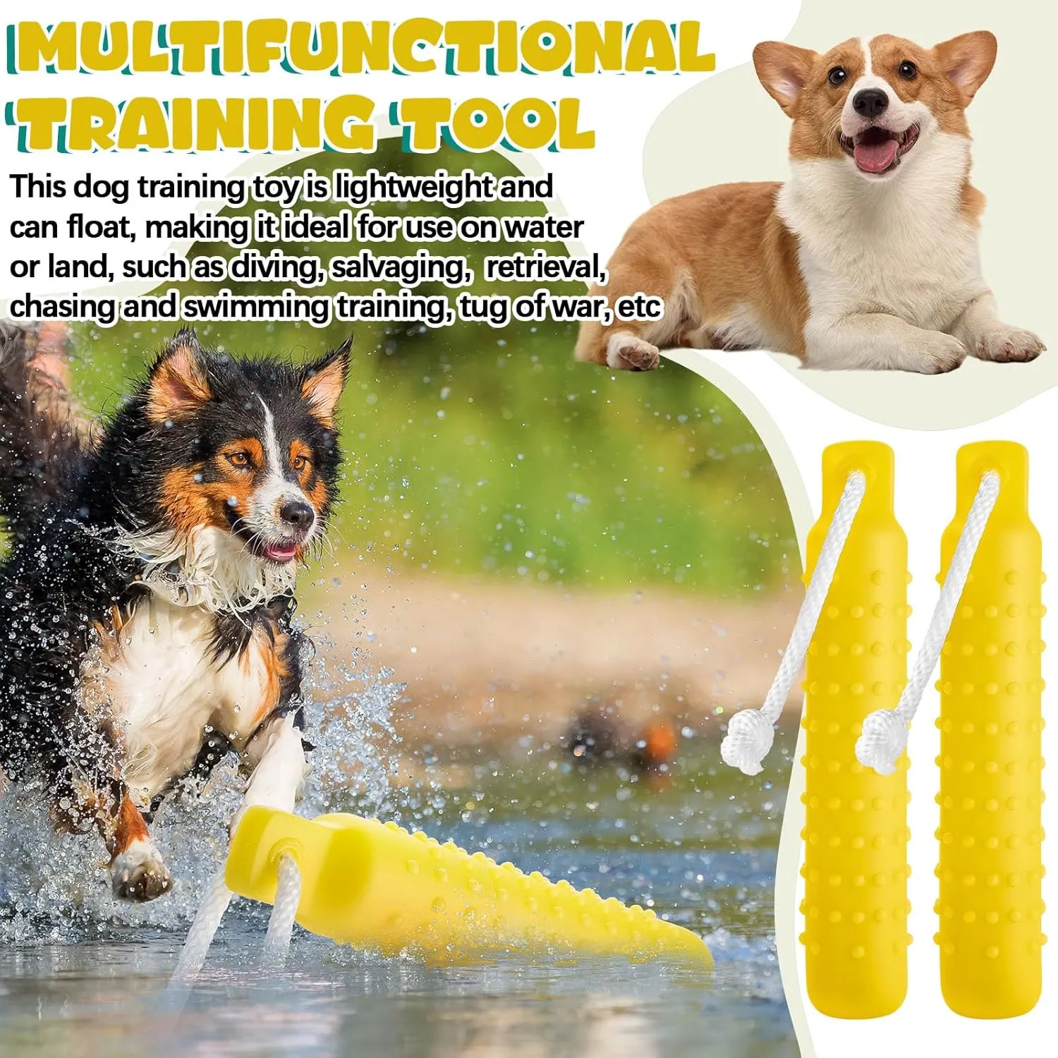 4 Pcs Dog Float Bumper Toy Training Bumper, 11 x 2 Inch Puppy Retriever Dummy Lightweight for Float on The Water Pool Fetch for Small, Medium, Large Dogs(Yellow)