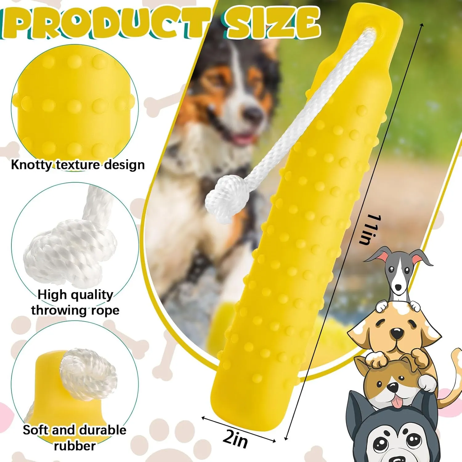 4 Pcs Dog Float Bumper Toy Training Bumper, 11 x 2 Inch Puppy Retriever Dummy Lightweight for Float on The Water Pool Fetch for Small, Medium, Large Dogs(Yellow)