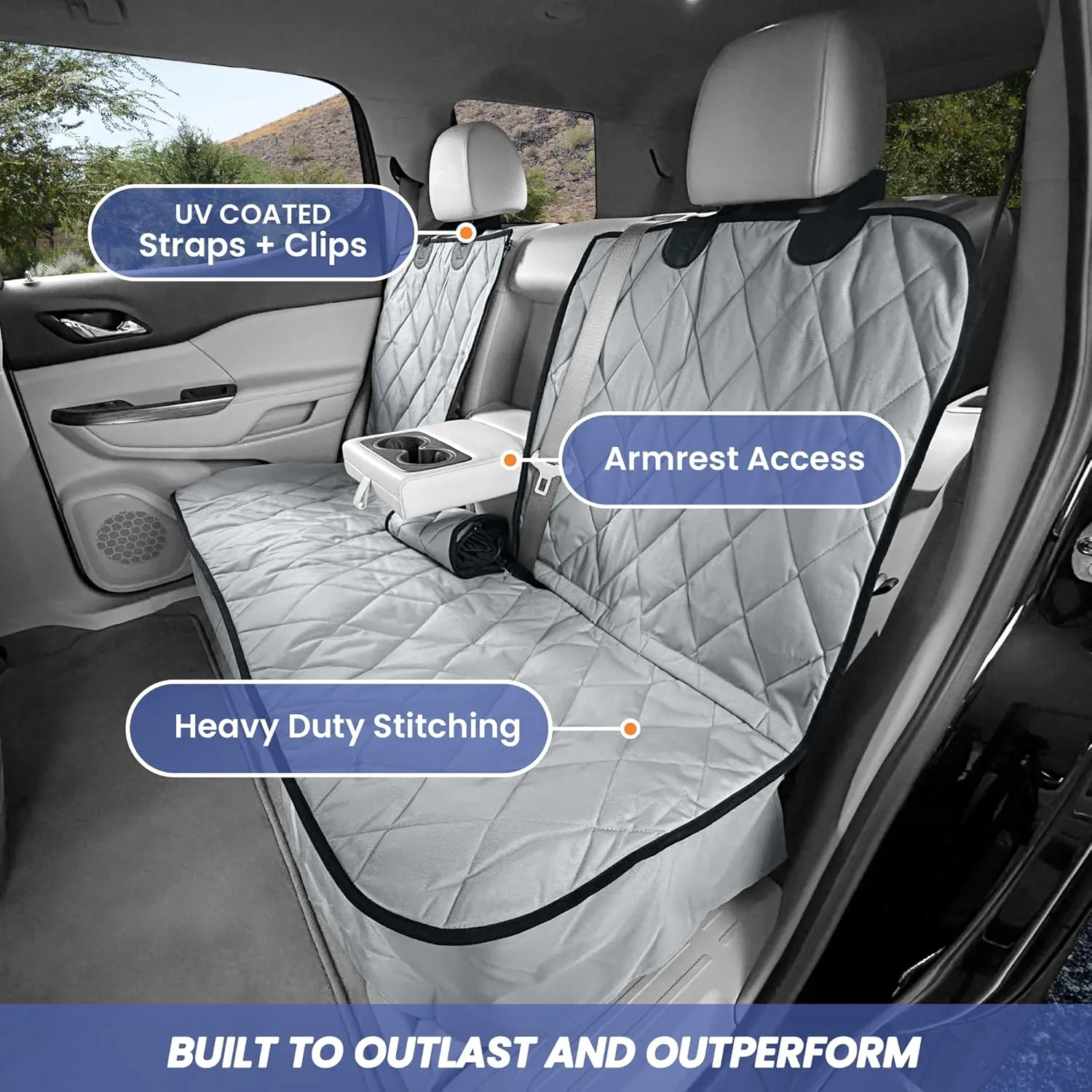 4Knines Dog Seat Cover for Back Seat, Heavy Duty Waterproof Rear Seat Protector for Small Trucks, SUV, Cars - Fits 60/40 Split Bench with Middle Seat Belt, Non-Slip Dog Backseat Cover (Regular, Black)