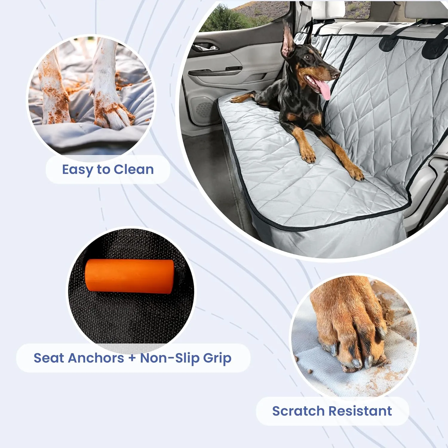 4Knines Dog Seat Cover for Back Seat, Heavy Duty Waterproof Rear Seat Protector for Small Trucks, SUV, Cars - Fits 60/40 Split Bench with Middle Seat Belt, Non-Slip Dog Backseat Cover (Regular, Black)