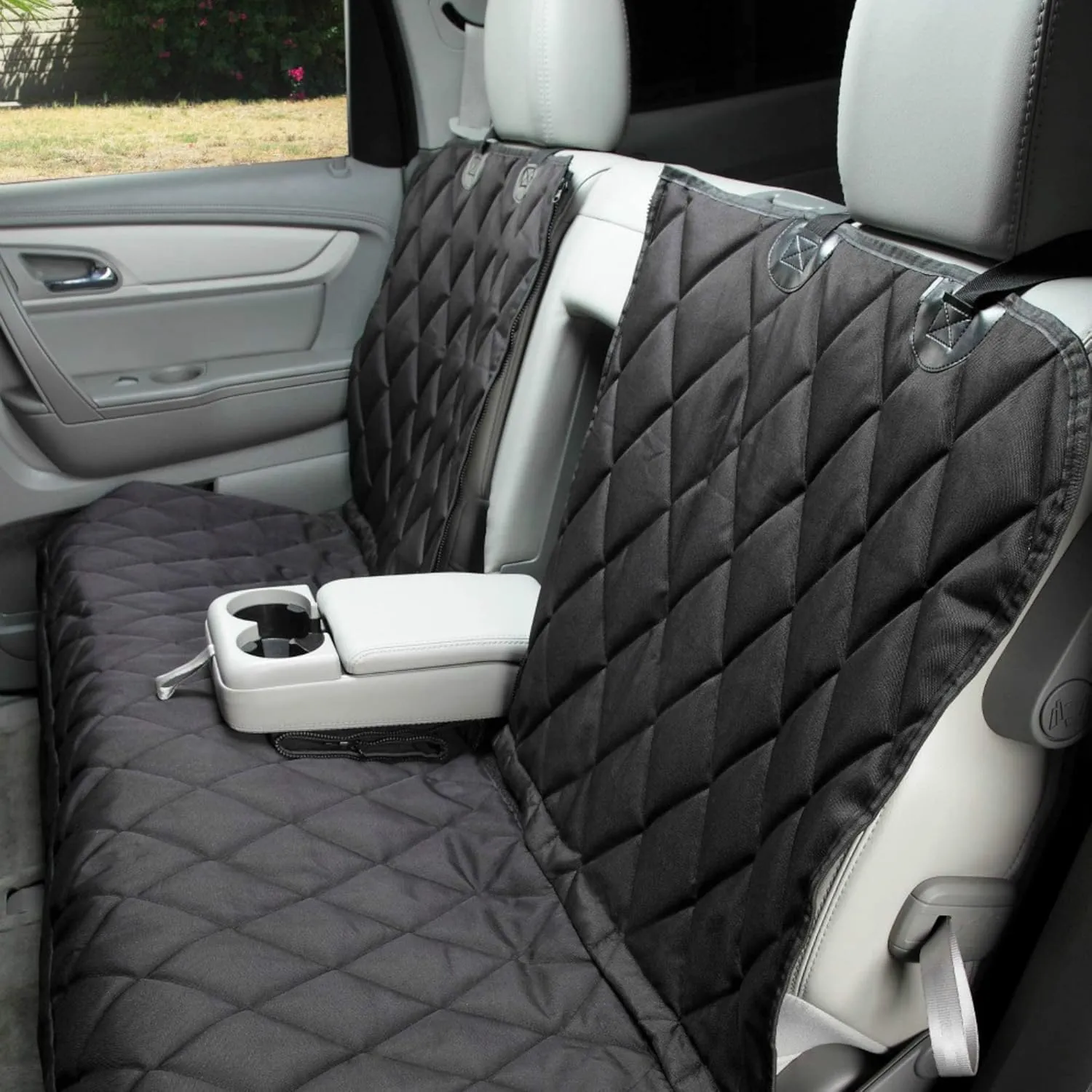 4Knines Dog Seat Cover for Back Seat, Heavy Duty Waterproof Rear Seat Protector for Small Trucks, SUVs, & Cars, Fits 60/40 Split Bench with Middle Seat Belt, Non-Slip Dog Backseat Cover (Regular, Tan)