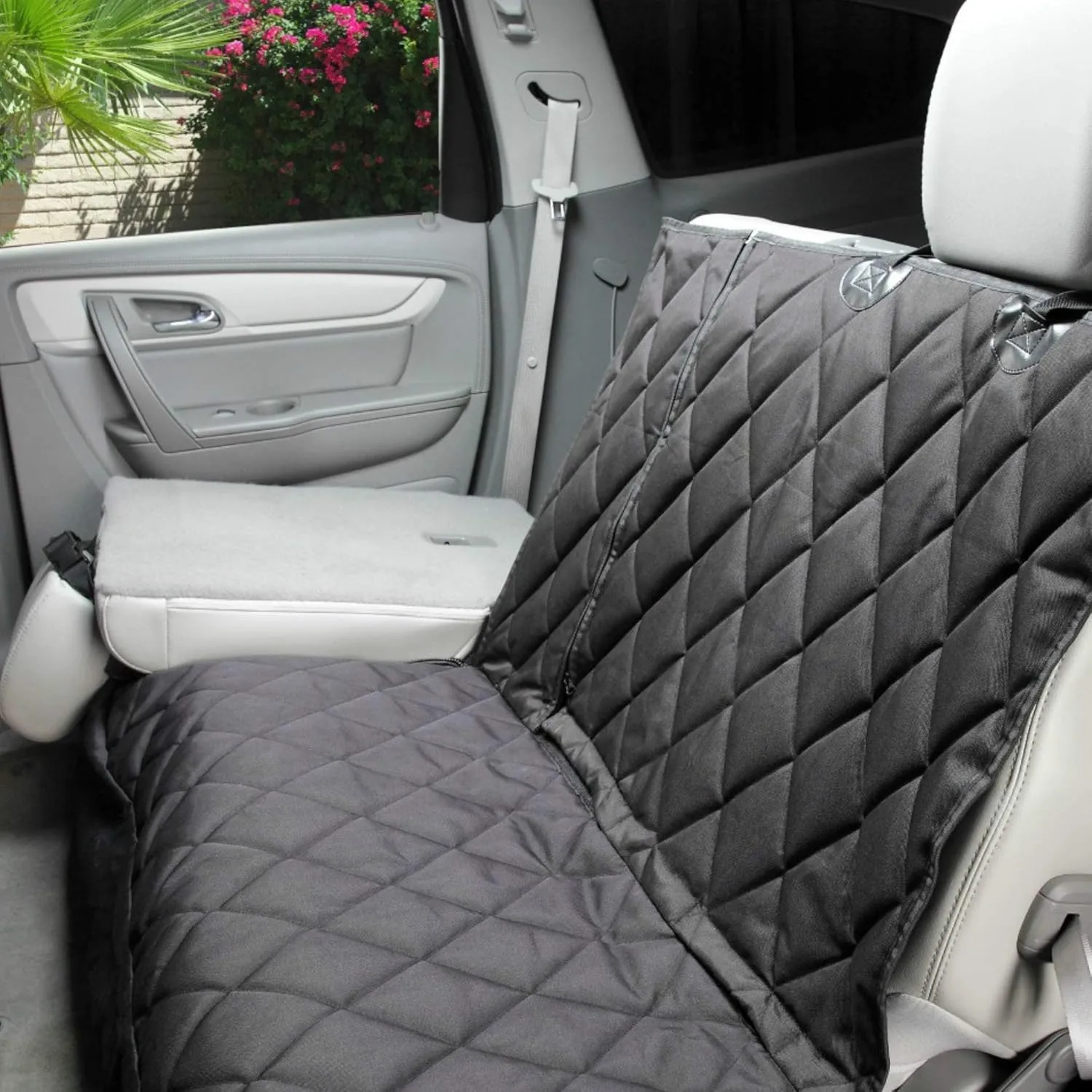 4Knines Dog Seat Cover for Back Seat, Heavy Duty Waterproof Rear Seat Protector for Small Trucks, SUVs, & Cars, Fits 60/40 Split Bench with Middle Seat Belt, Non-Slip Dog Backseat Cover (Regular, Tan)