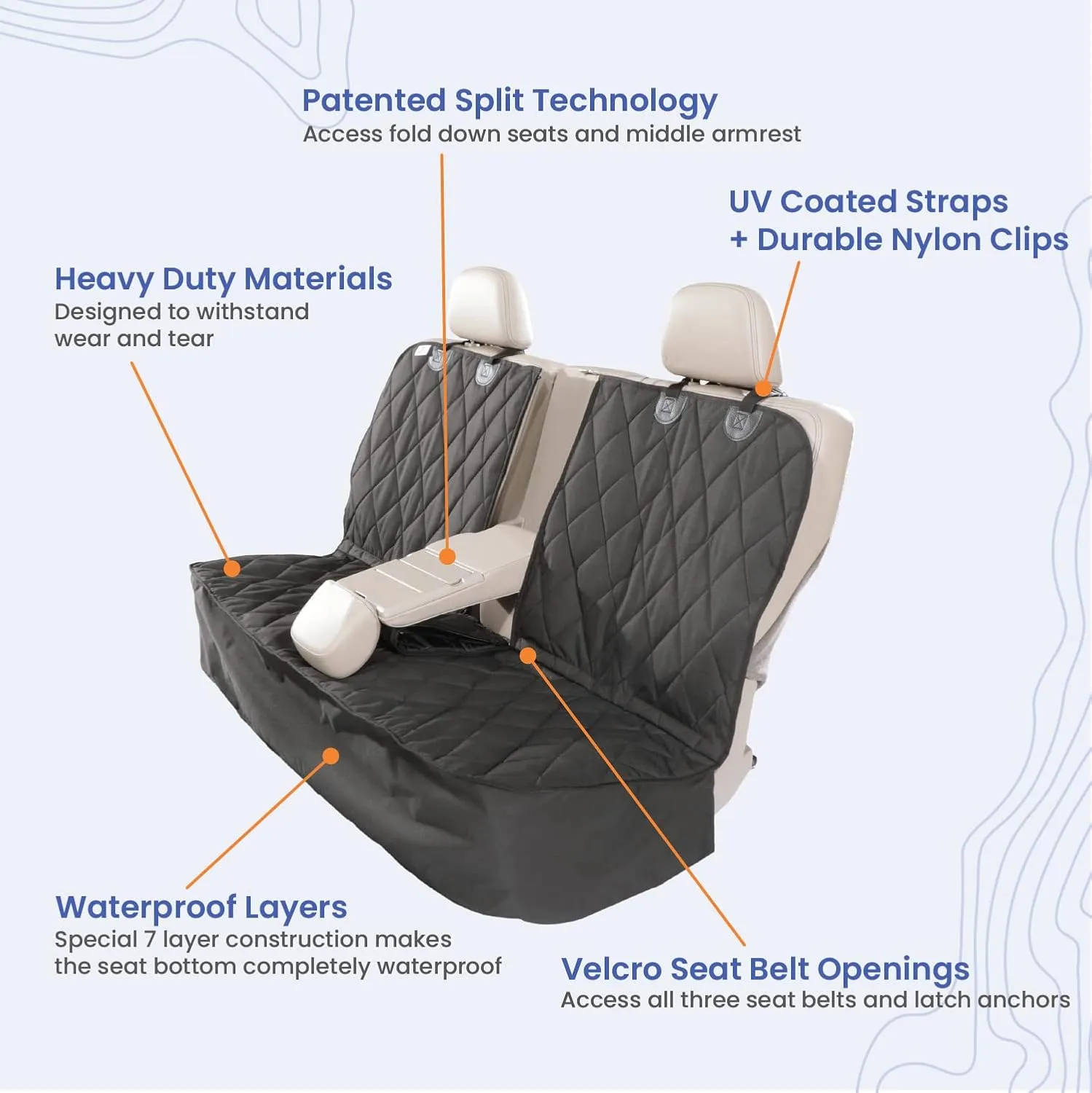 4Knines Dog Seat Cover for Back Seat, Heavy Duty Waterproof Rear Seat Protector for Small Trucks, SUVs, & Cars, Fits 60/40 Split Bench with Middle Seat Belt, Non-Slip Dog Backseat Cover (Regular, Tan)