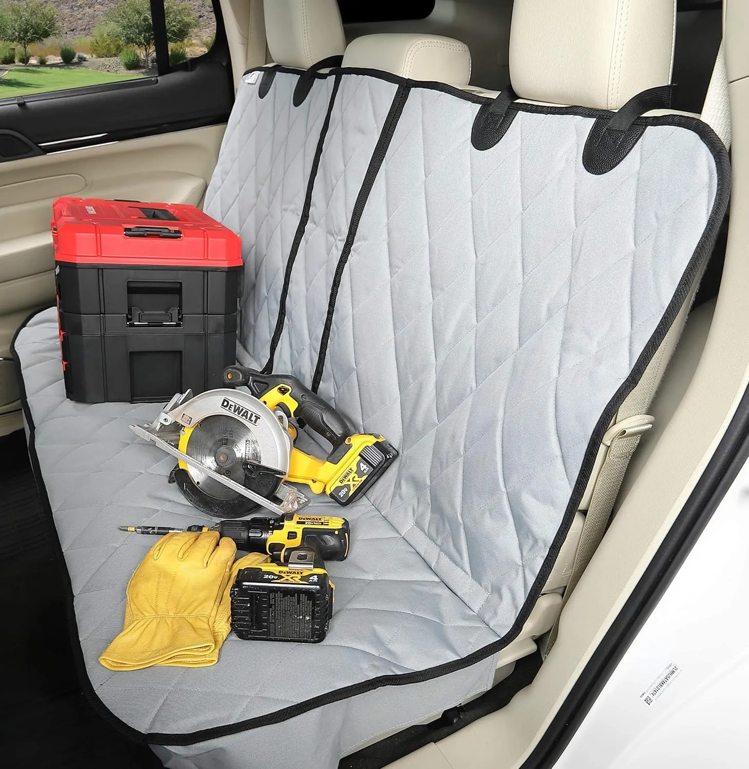 4Knines Dog Seat Cover for Back Seat, Heavy Duty Waterproof Rear Seat Protector for Small Trucks, SUVs, Cars - Fits 60/40 Split Bench with Middle Seat Belt, Non-Slip Dog Backseat Cover (Regular, Grey)