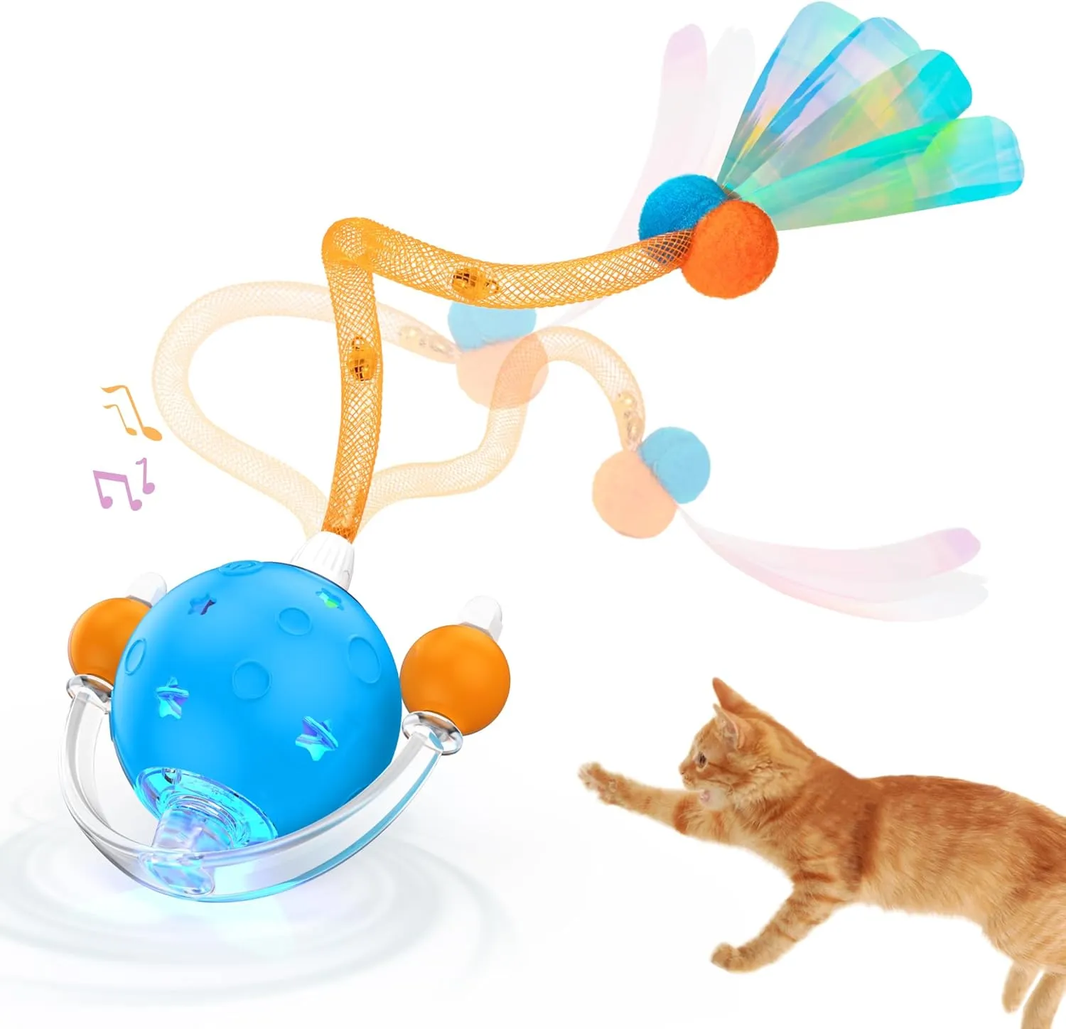 4th Gen Interactive Cat Toys for Indoor Cats Adult, Moving Cat Ball with Elastic Mesh Tail,Automatic Kitten Toys for Bored Indoor Cats,Motion Activated Smart
