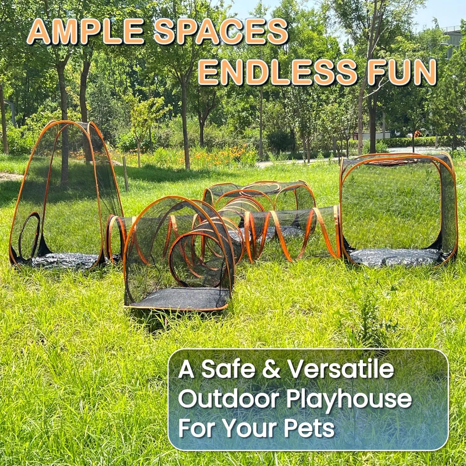 6-in-1 Large Outdoor Indoor Cat Tent & Tunnel Playpen Set, Easy Assembly Pop Up Pet Play Pen, Portable Foldable Soft Enclosure or Kitty Puppy Rabbit Small Animals, Catio Yard Traveling Camping
