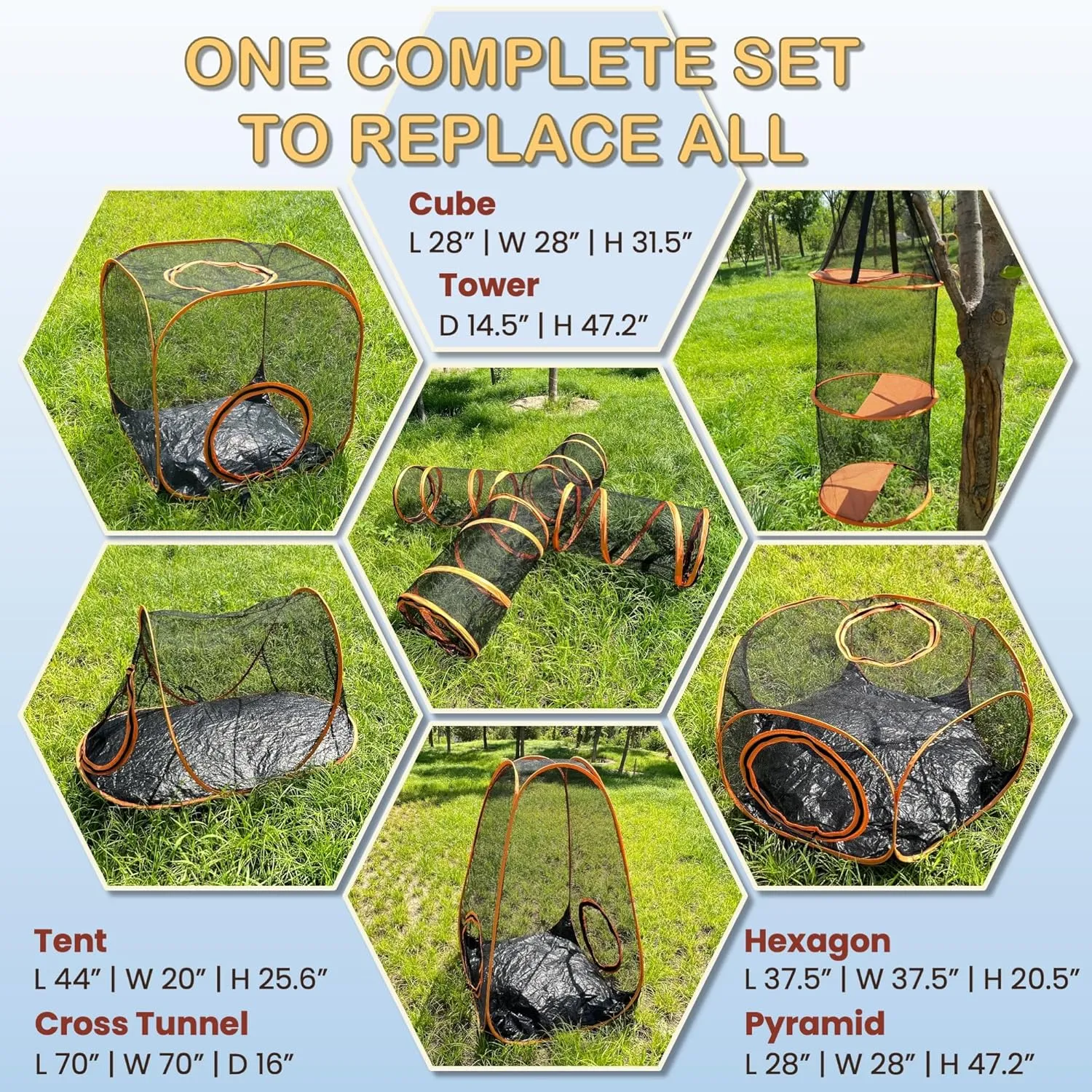 6-in-1 Large Outdoor Indoor Cat Tent & Tunnel Playpen Set, Easy Assembly Pop Up Pet Play Pen, Portable Foldable Soft Enclosure or Kitty Puppy Rabbit Small Animals, Catio Yard Traveling Camping