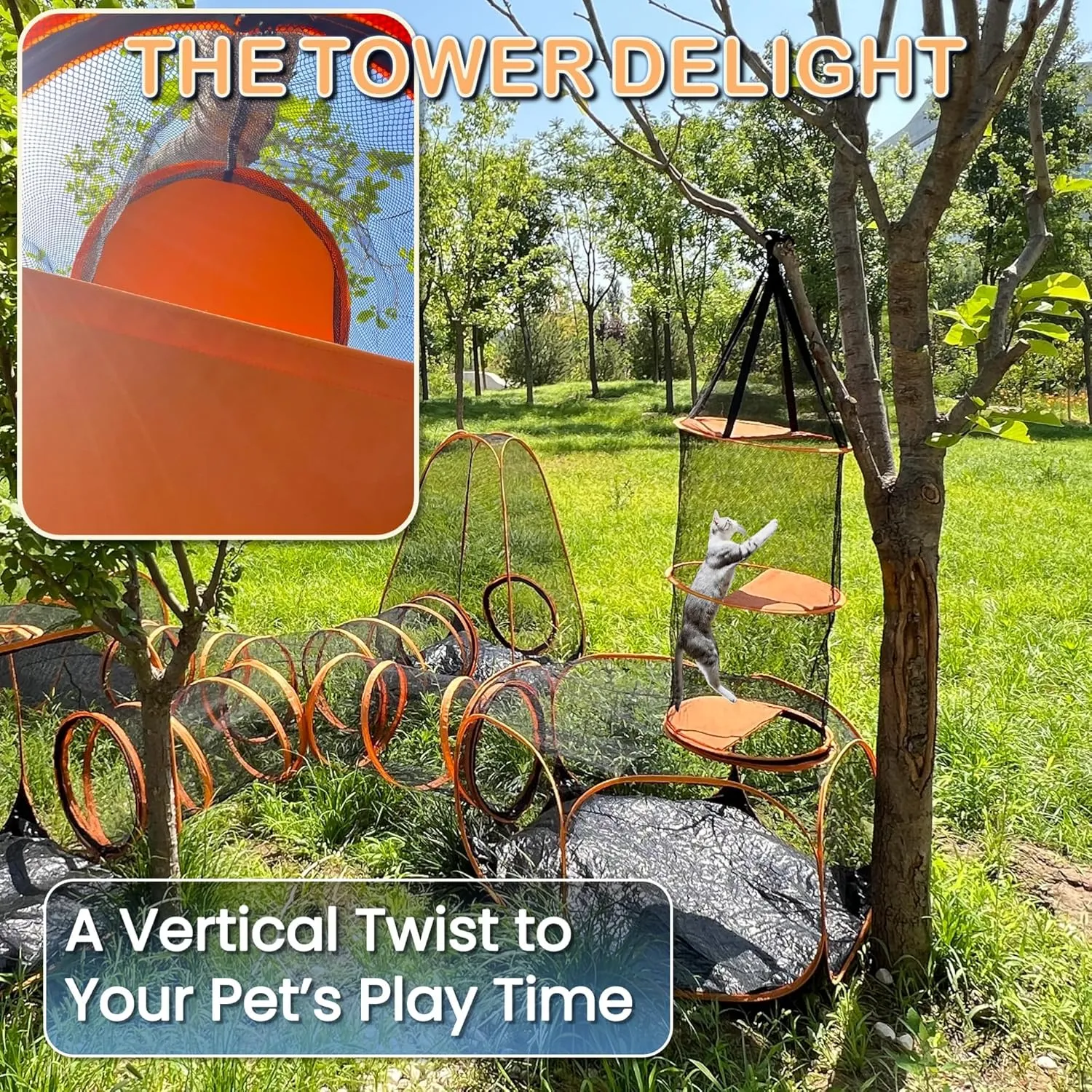 6-in-1 Large Outdoor Indoor Cat Tent & Tunnel Playpen Set, Easy Assembly Pop Up Pet Play Pen, Portable Foldable Soft Enclosure or Kitty Puppy Rabbit Small Animals, Catio Yard Traveling Camping