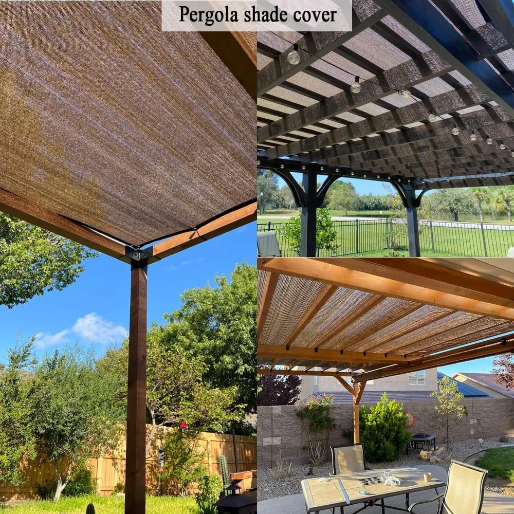 90% Sun Shade Cloth with Grommets, 8X20 Ft Pergola Shade Cover Canopy, Breathable Sunshade for Patio, Outdoor Mesh Tarp Sun Screens for Garden, Backyard, Carport, Beach, Mocha