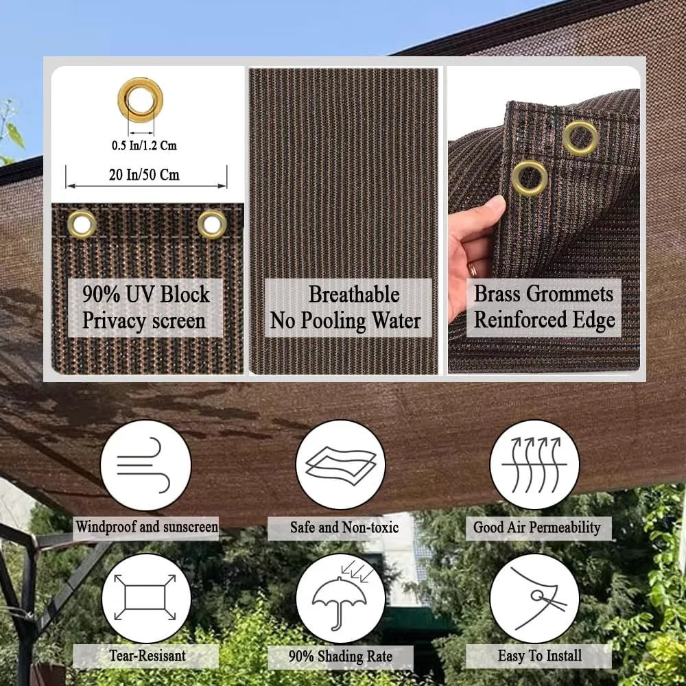 90% Sun Shade Cloth with Grommets, 8X20 Ft Pergola Shade Cover Canopy, Breathable Sunshade for Patio, Outdoor Mesh Tarp Sun Screens for Garden, Backyard, Carport, Beach, Mocha