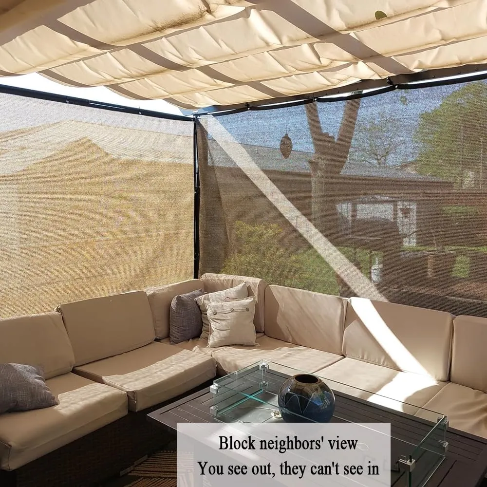 90% Sun Shade Cloth with Grommets, 8X20 Ft Pergola Shade Cover Canopy, Breathable Sunshade for Patio, Outdoor Mesh Tarp Sun Screens for Garden, Backyard, Carport, Beach, Mocha