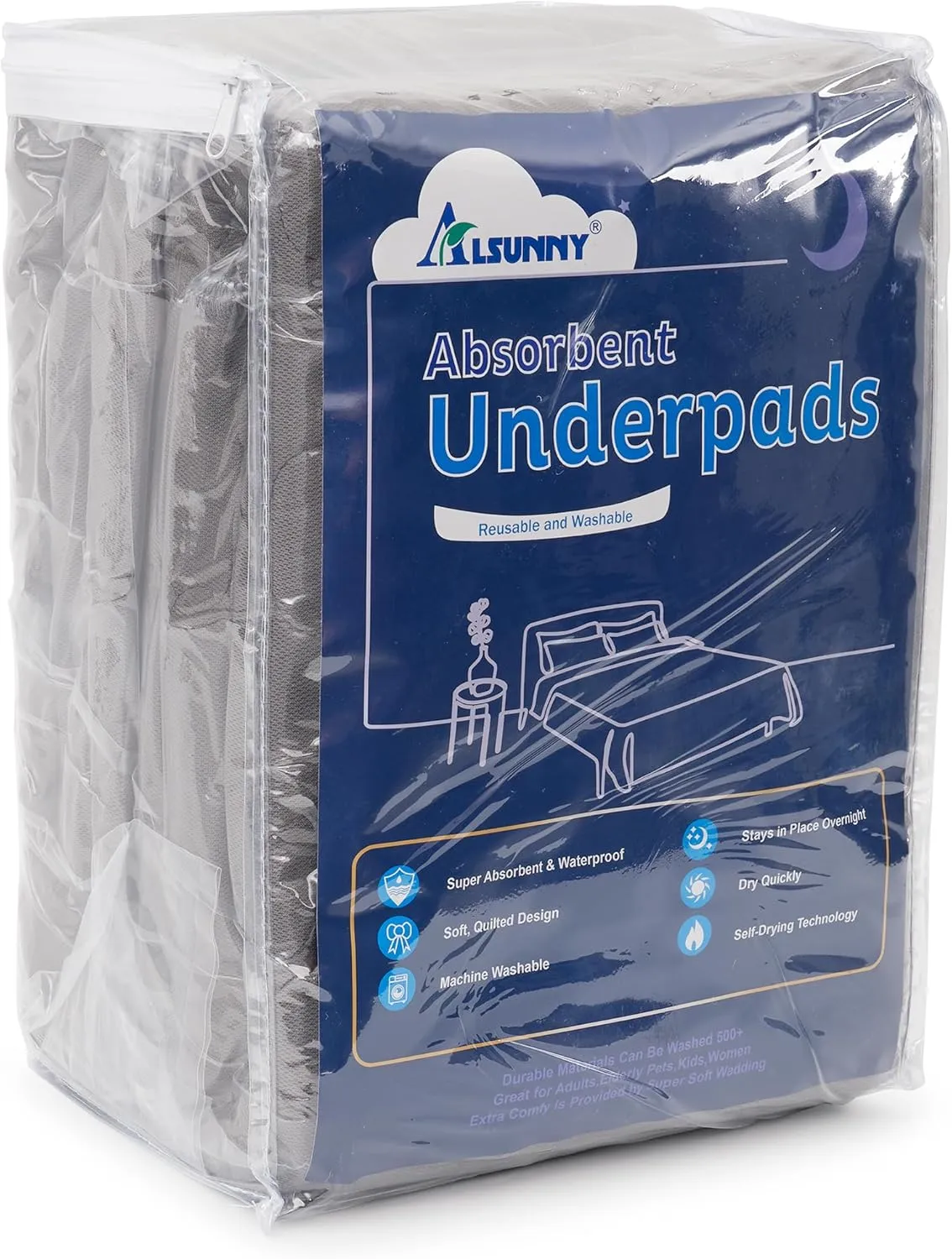 Alsunny Waterproof Pad for Bed 36x36 Inch (4pack),Bed Protectors for Incontinence ,Chuck Pads Washable,Waterproof Pad Washable Underpads for Adults,Bed Wetting Pads for Adult,Kids,Toddlers,Pet, Gray