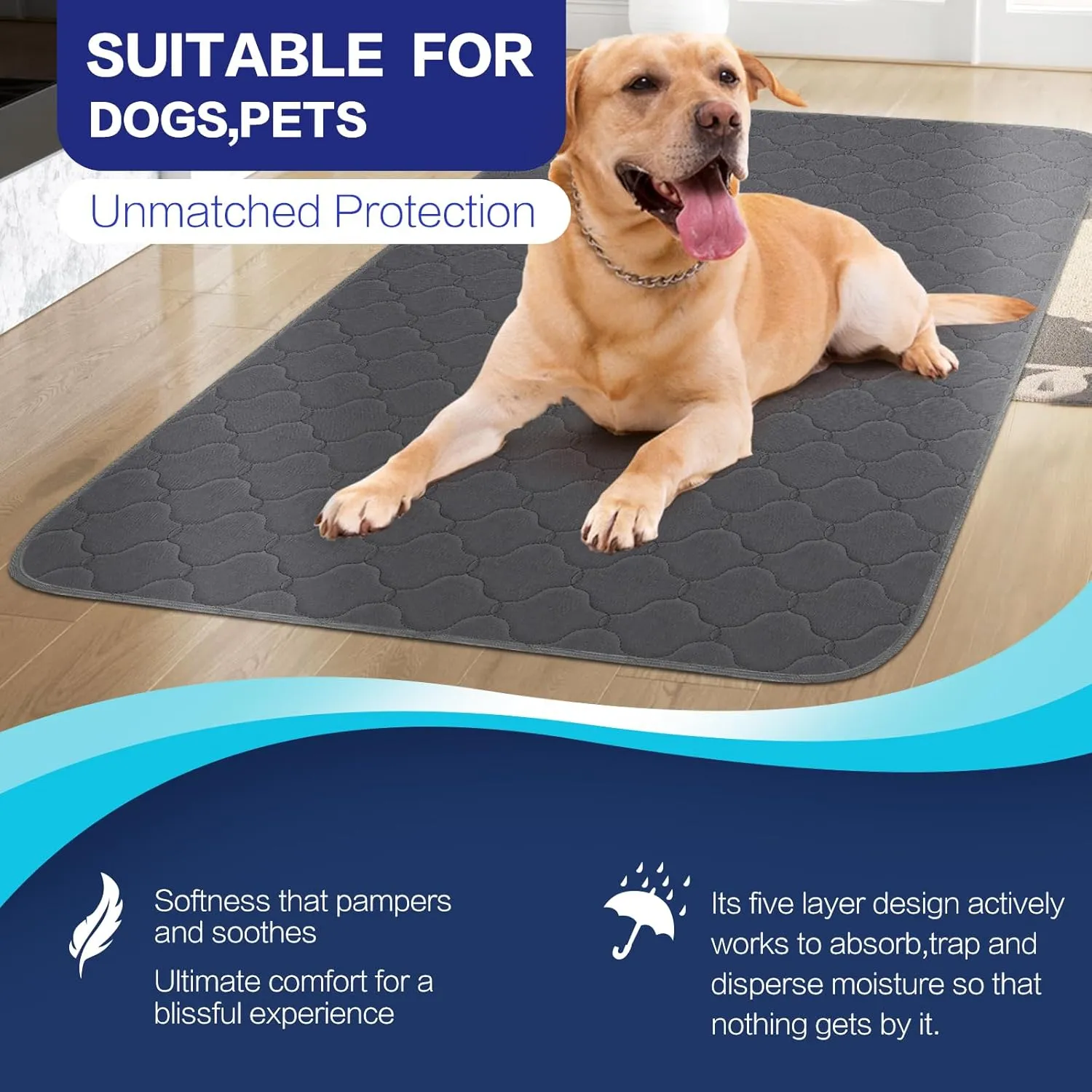 Alsunny Waterproof Pad for Bed 36x36 Inch (4pack),Bed Protectors for Incontinence ,Chuck Pads Washable,Waterproof Pad Washable Underpads for Adults,Bed Wetting Pads for Adult,Kids,Toddlers,Pet, Gray