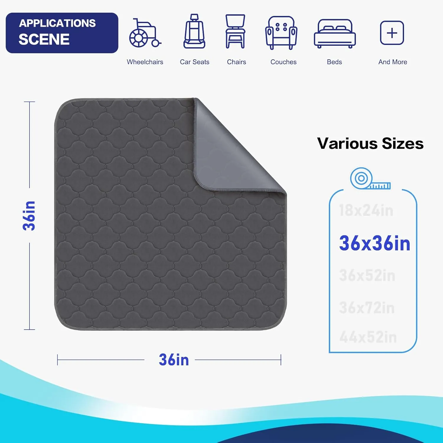 Alsunny Waterproof Pad for Bed 36x36 Inch (4pack),Bed Protectors for Incontinence ,Chuck Pads Washable,Waterproof Pad Washable Underpads for Adults,Bed Wetting Pads for Adult,Kids,Toddlers,Pet, Gray