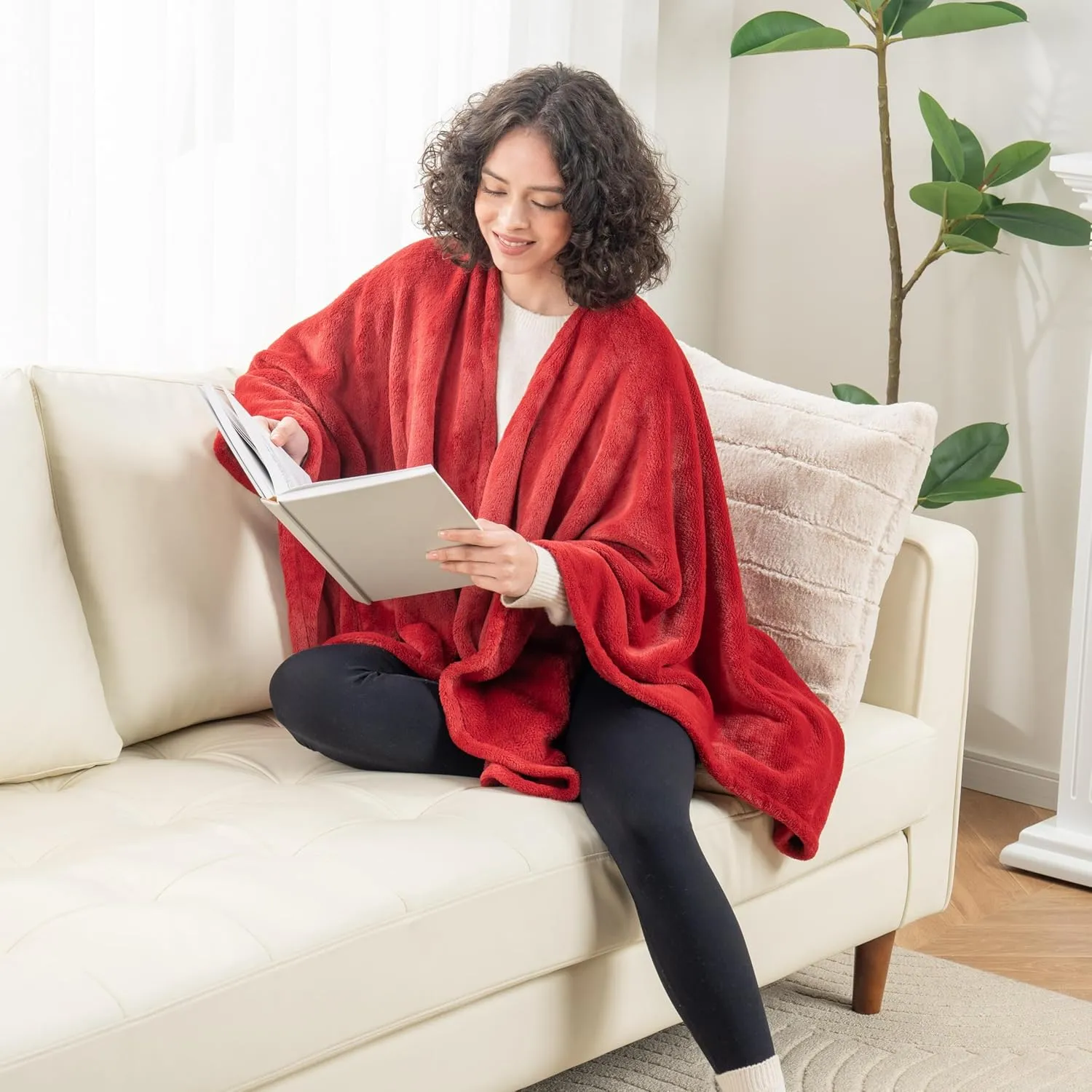 Berkshire Blanket Primalush Wearable Blanket, Cozy Loungewear Pocketed Plush Cape Wrap for Adults & Teens(Chili, One Size 58"X64")