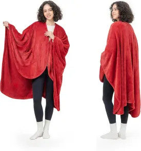 Berkshire Blanket Primalush Wearable Blanket, Cozy Loungewear Pocketed Plush Cape Wrap for Adults & Teens(Chili, One Size 58"X64")