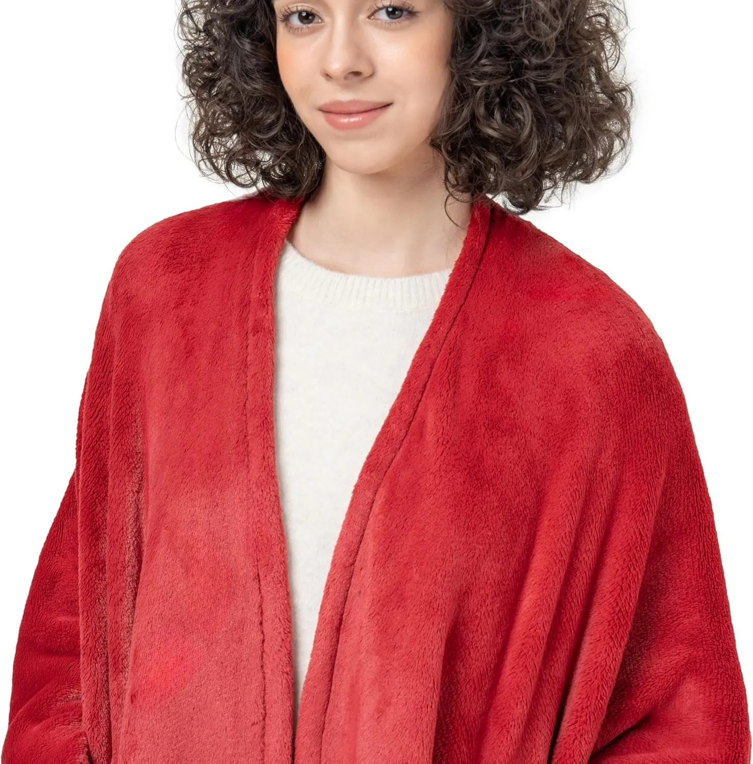Berkshire Blanket Primalush Wearable Blanket, Cozy Loungewear Pocketed Plush Cape Wrap for Adults & Teens(Chili, One Size 58"X64")