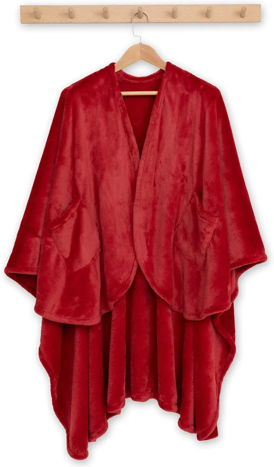Berkshire Blanket Primalush Wearable Blanket, Cozy Loungewear Pocketed Plush Cape Wrap for Adults & Teens(Chili, One Size 58"X64")