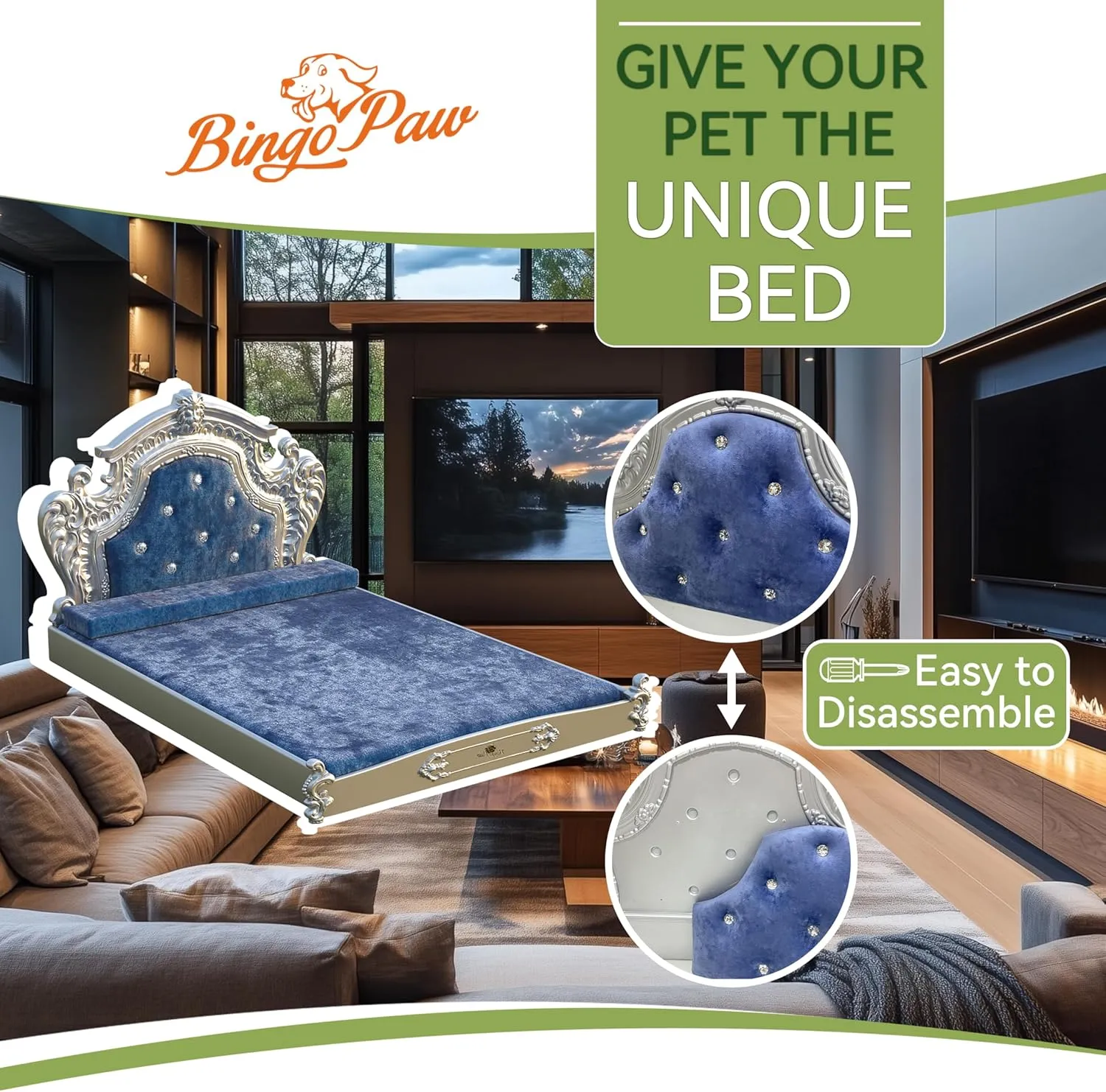 BingoPaw Large Dog Sofa: Modern Tufted Jumbo Couch Bed - Velvet Pet Giant Snuggle Lounger Memory Foam with Washable Cover for Large Breed Dogs