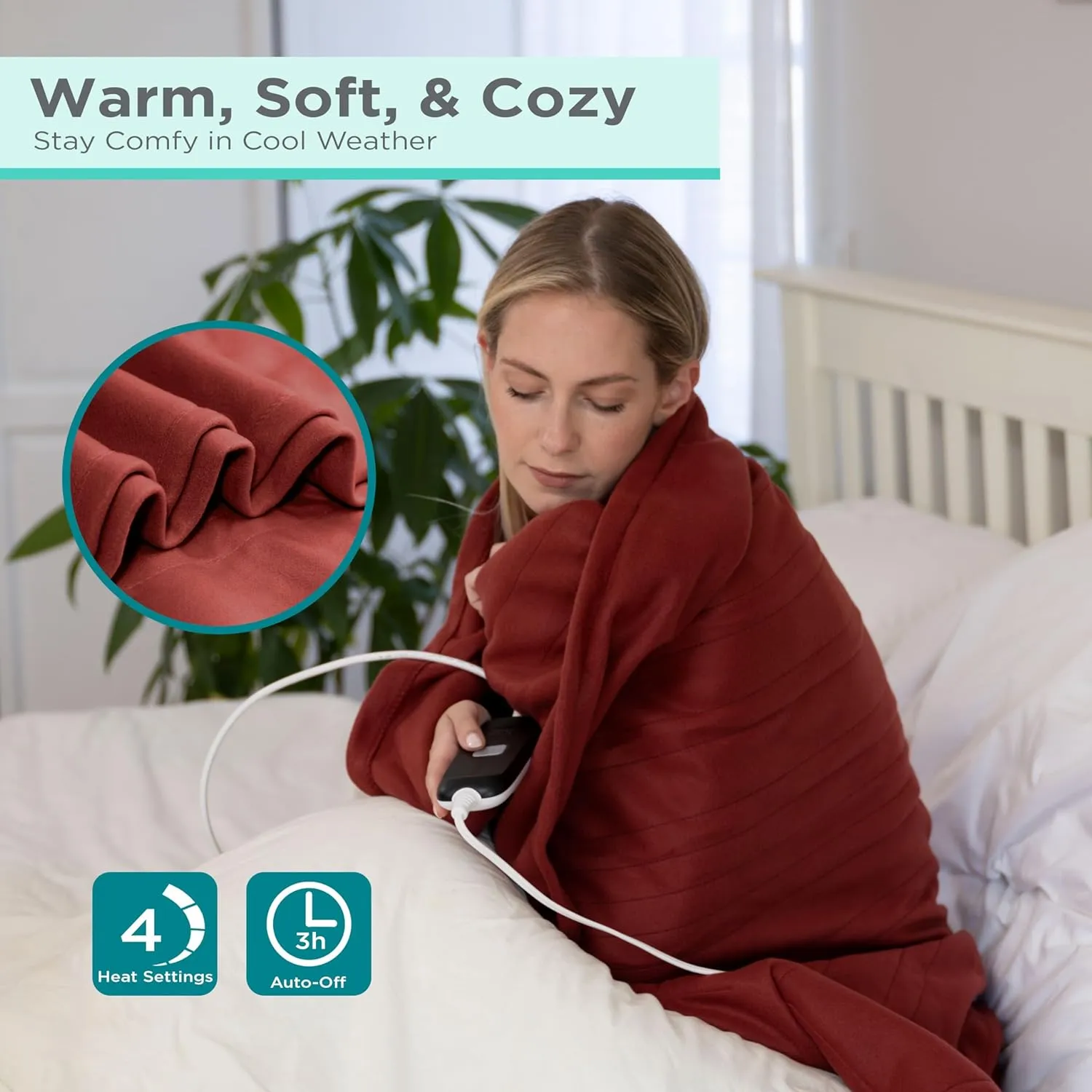 BLACK DECKER Heated Blanket Electric Throw, Fleece Electric Blanket, Heating Blanket with 4 Heating Levels, 3H Timer, Auto Shutoff, Fast Heating (50x60 inches, Cream)