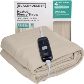 BLACK DECKER Heated Blanket Electric Throw, Fleece Electric Blanket, Heating Blanket with 4 Heating Levels, 3H Timer, Auto Shutoff, Fast Heating (50x60 inches, Cream)