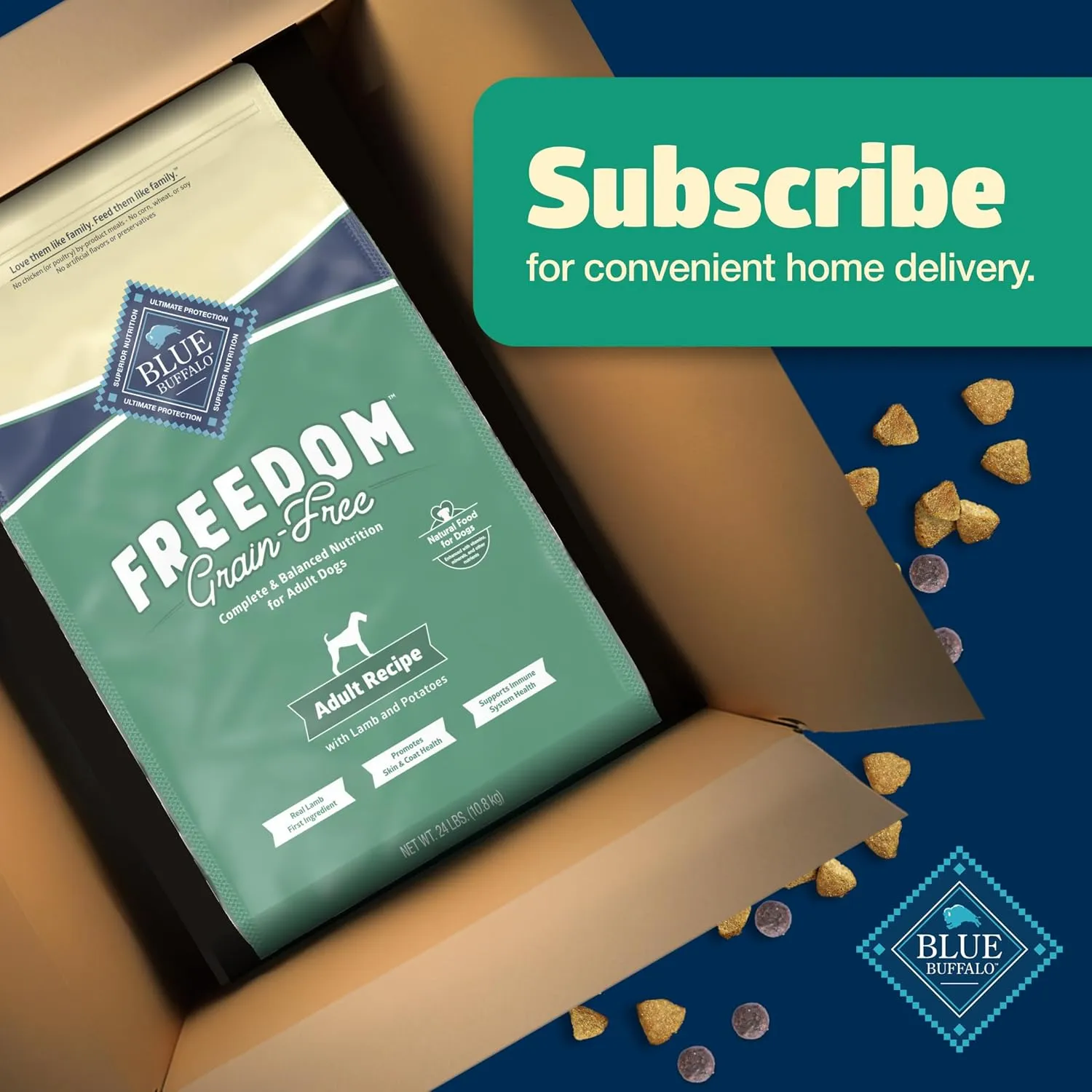 Blue Buffalo Freedom Grain-Free Dry Dog Food, Complete & Balanced Nutrition for Adult Dogs, Made in the USA With Natural Ingredients, Lamb & Potatoes, 24-lb Bag