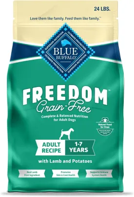 Blue Buffalo Freedom Grain-Free Dry Dog Food, Complete & Balanced Nutrition for Adult Dogs, Made in the USA With Natural Ingredients, Lamb & Potatoes, 24-lb Bag