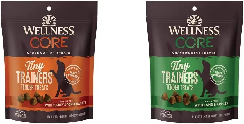 Bundle of Wellness CORE Soft Tiny Trainers, Natural Grain-Free Dog Treats for Training, Made with Real Meat, No Artificial Flavors (Turkey & Pomegranate,Lamb & Apple, 6 Ounce Bag)