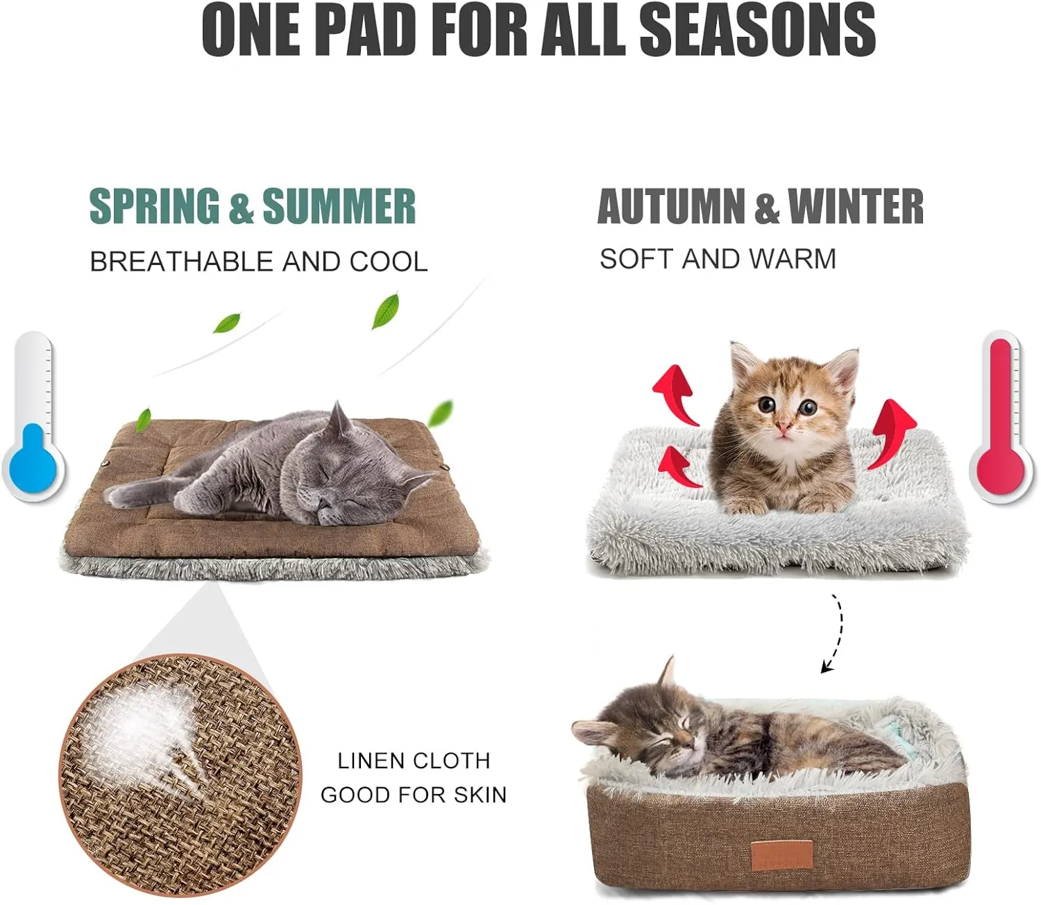 Cat Bed Small Dog Bed Self Warming Heating Cat Pad Extra Warm Thermal Kitten Beds for Indoor Outdoor Kittens Small Pets 24''X20'' (Khaki)
