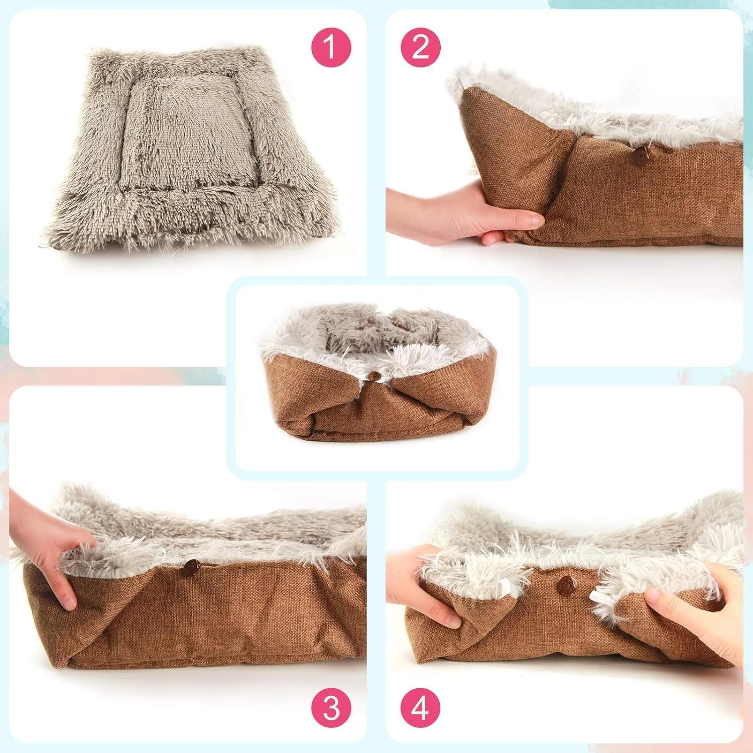 Cat Bed Small Dog Bed Self Warming Heating Cat Pad Extra Warm Thermal Kitten Beds for Indoor Outdoor Kittens Small Pets 24''X20'' (Khaki)