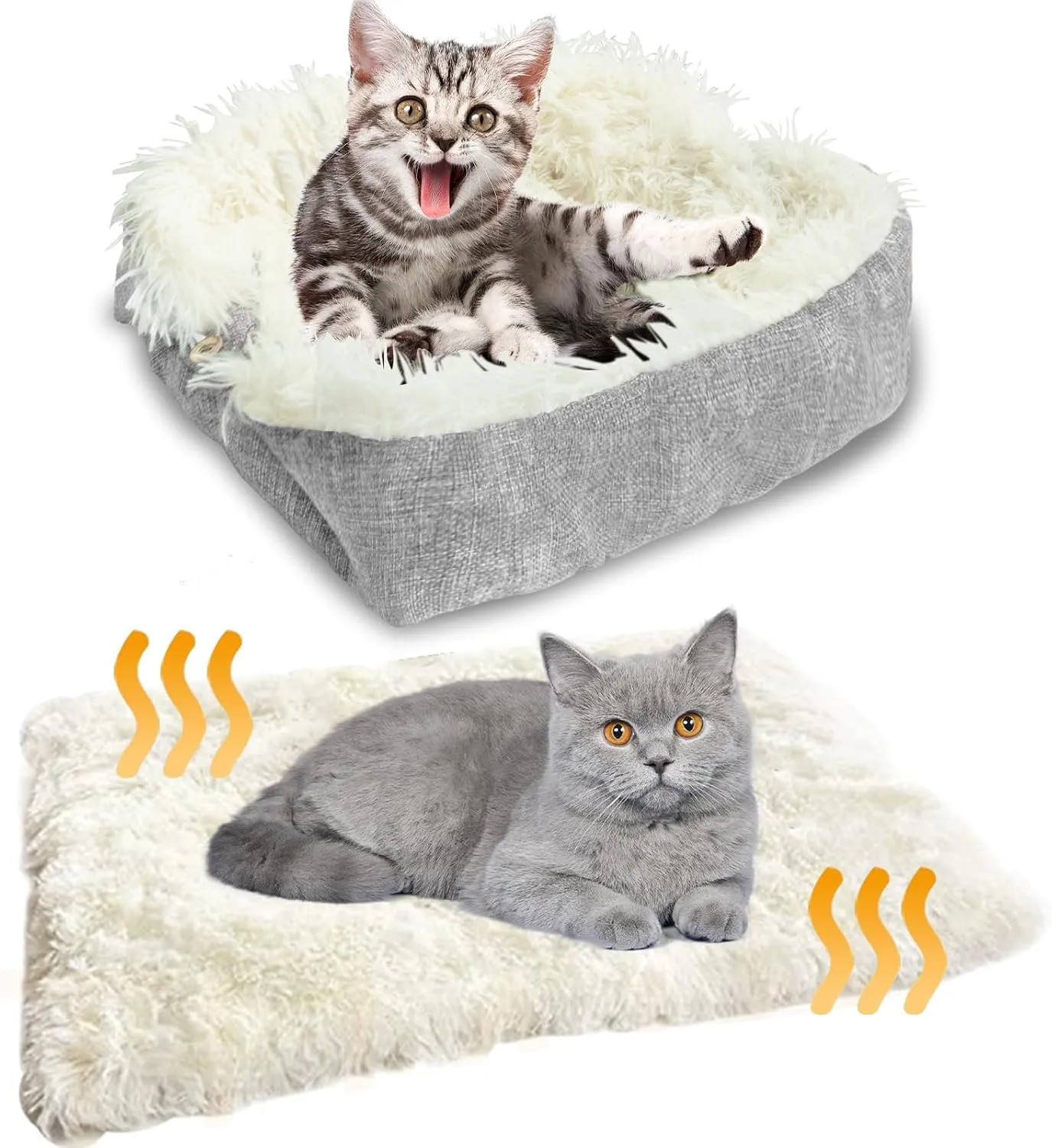 Cat Beds for Indoor Cats,24" x 20" Self Warming Cat Mat,2 in 1 Foldable Self Heating Fluffy Kitten Bed,Washable Outdoor Pet Blanket Soft Plush Small Puppy Nest Sleeping Cushion