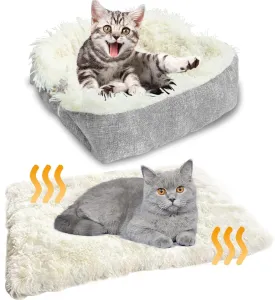 Cat Beds for Indoor Cats,24" x 20" Self Warming Cat Mat,2 in 1 Foldable Self Heating Fluffy Kitten Bed,Washable Outdoor Pet Blanket Soft Plush Small Puppy Nest Sleeping Cushion
