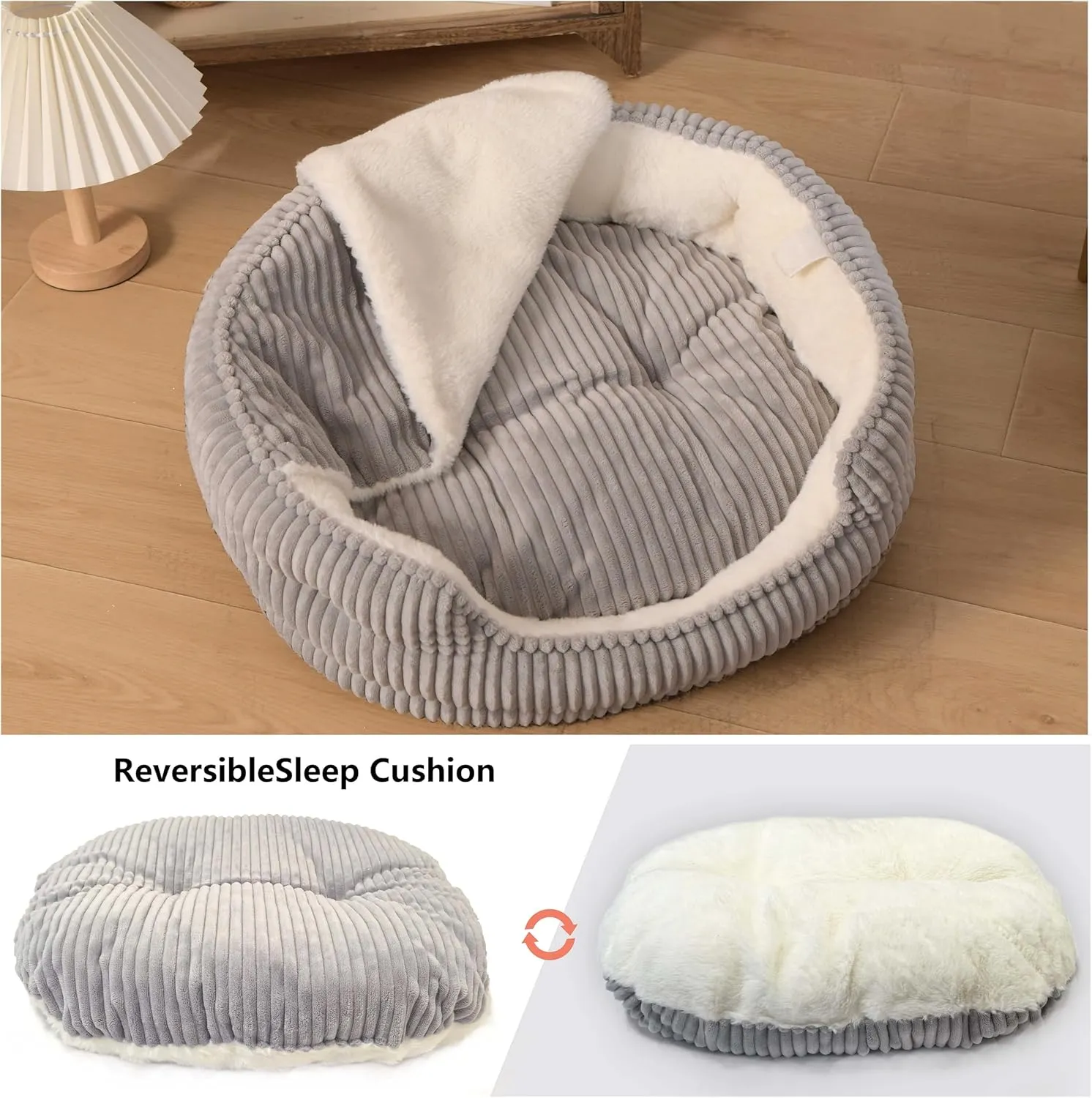 Cat Beds for Indoor Cats,with Soft Hooded Blanket.Comfortable Cute cat Bed,Removable Inner pad Washable with Non-Slip Bottom,Cozy KittenSmall Dog Bed (Grey)